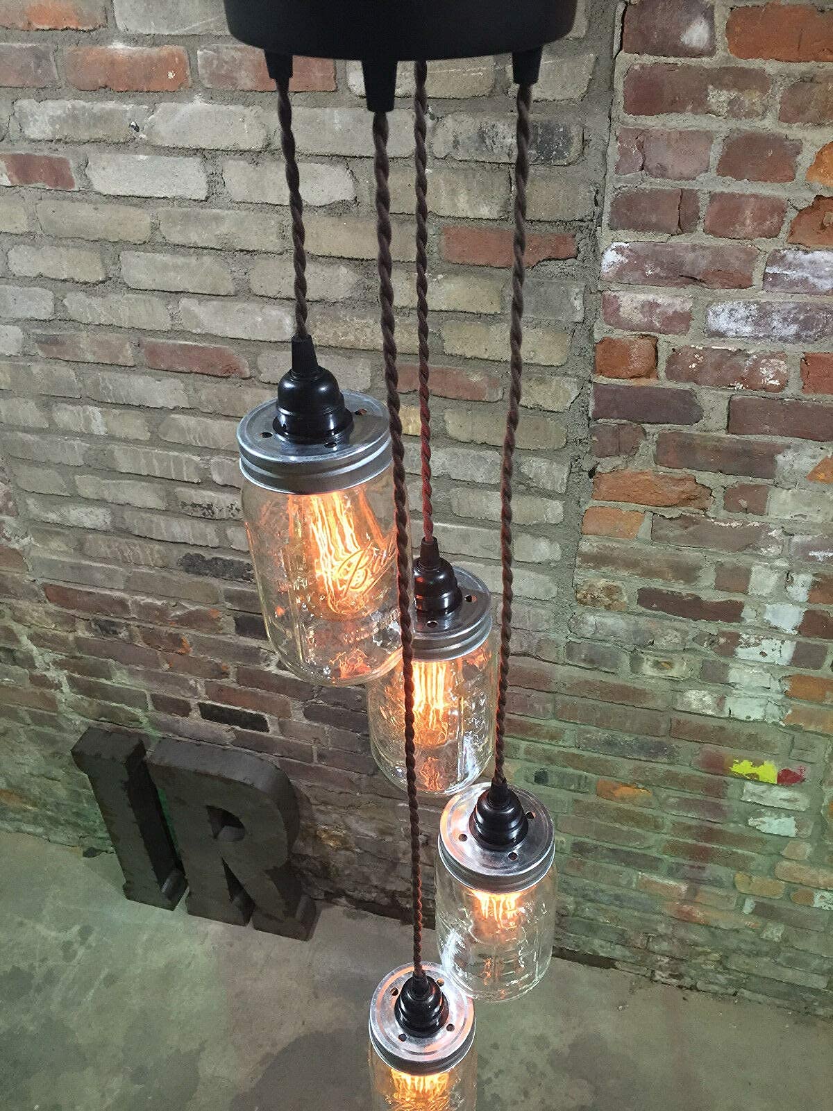 Industrial Rewind Wide Mouth Mason Jar Lids with Light Socket - 6pk Silver DIY Chandelier/Pendant Lighting