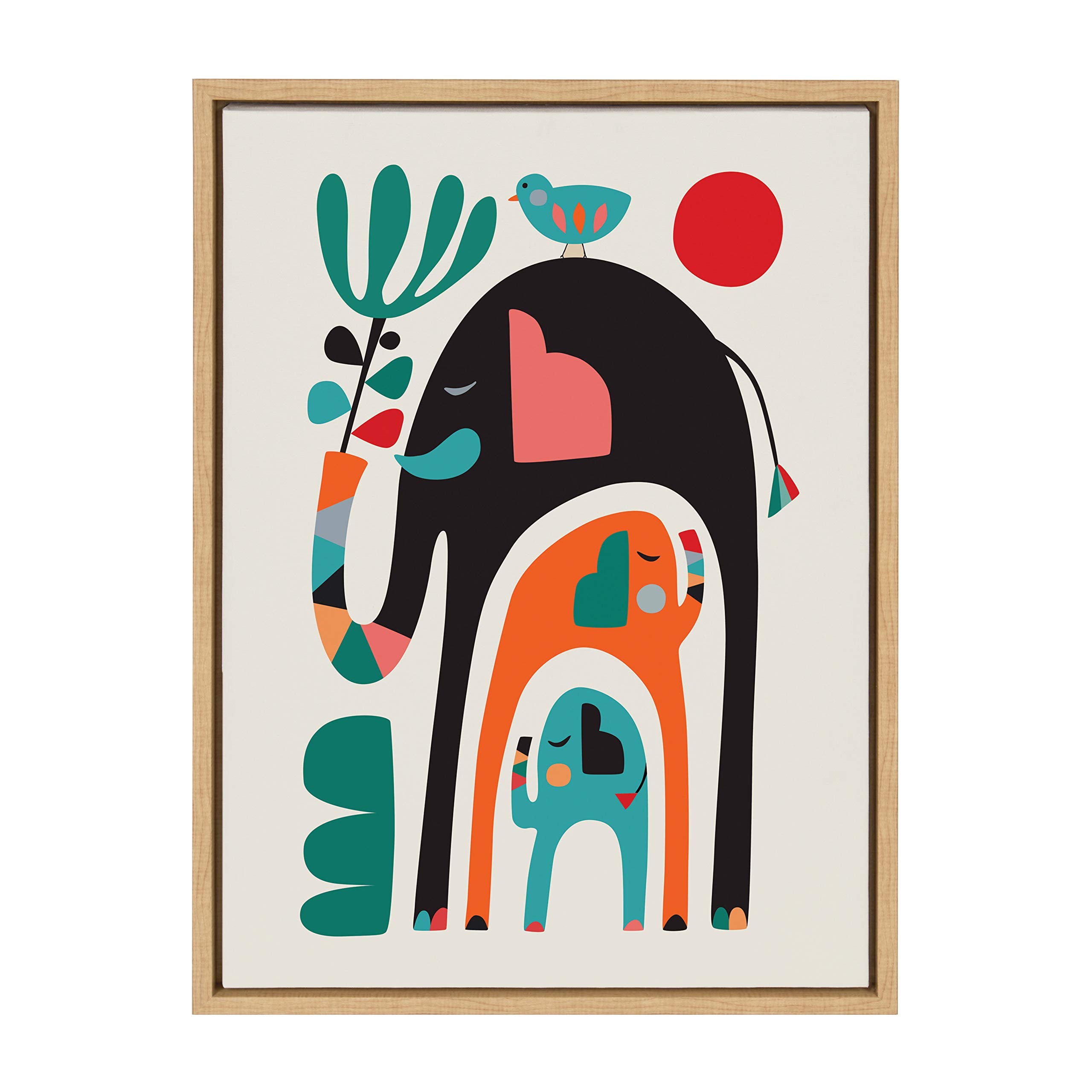 Kate And Laurel Sylvie Three Elephants Framed Canvas Wall Art By Rachel Lee Of My Dream Wall, 18X24 Natural, Chic Abstract Anima