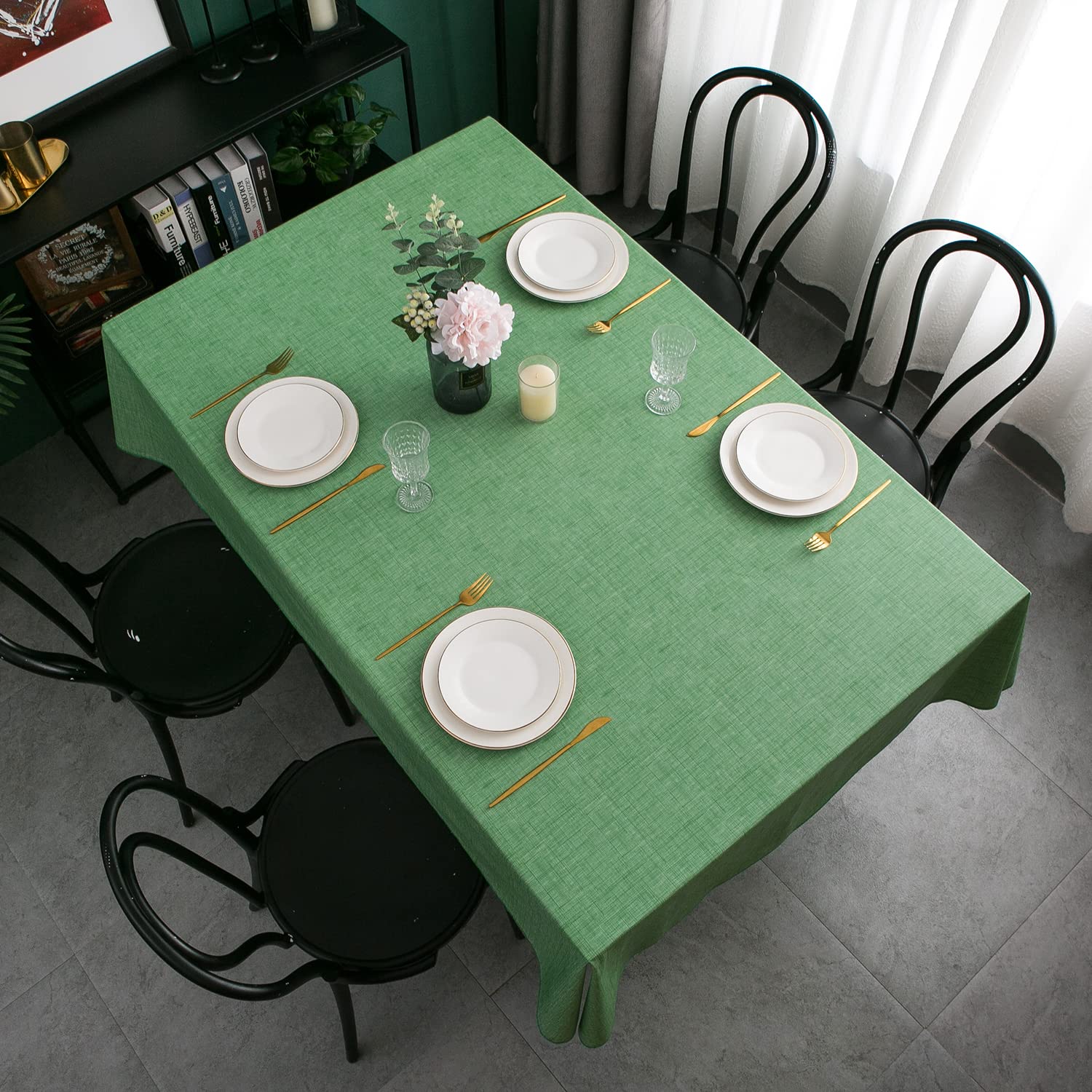 Pioggia Vinyl Tablecloth With Flannel Backing Rectangle Waterproof Oil-Proof Plastic Table Cloth Wipeable Pvc Table Cover For In