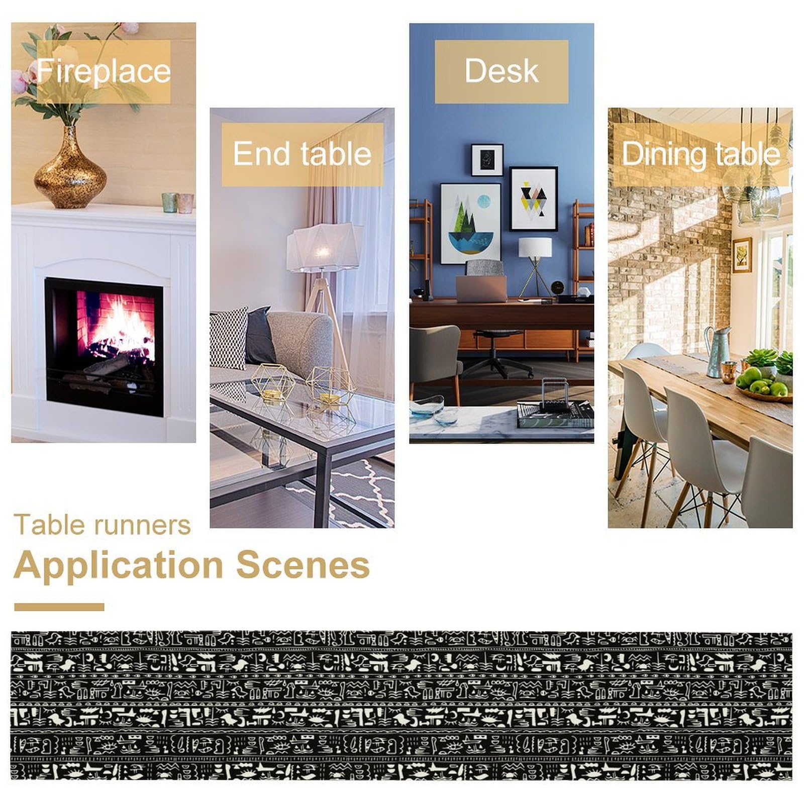 Egypt Table Runner Ancient Egyptian History Mural Old Hieroglyphic Elements Imperial Art Pattern for Coffee Table Dining Indoor