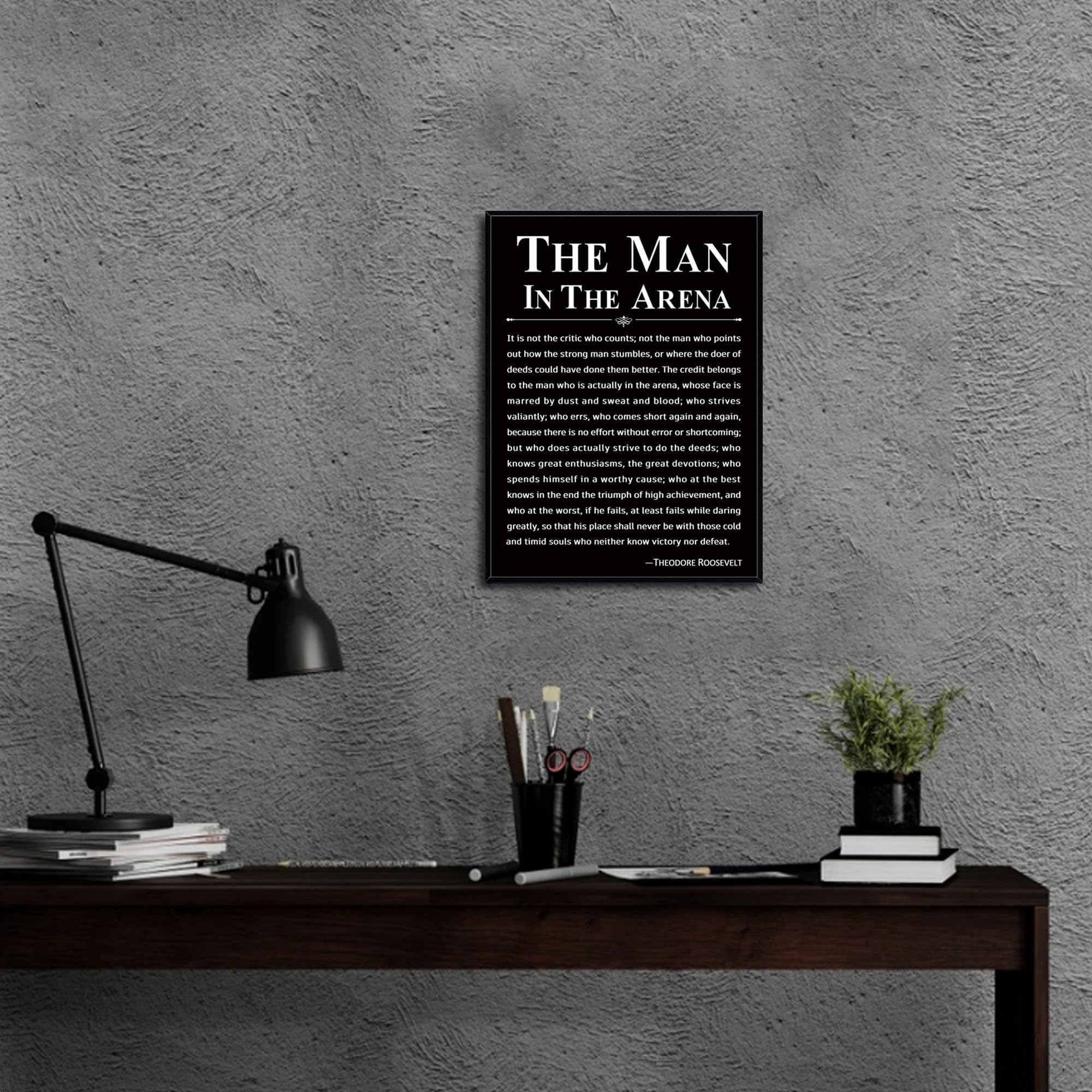 Howwii Office Wall Art Inspirational Decor The Man in the Arena Framed 12x16 Motivational Positive Quote Print Canvas Wall Decor