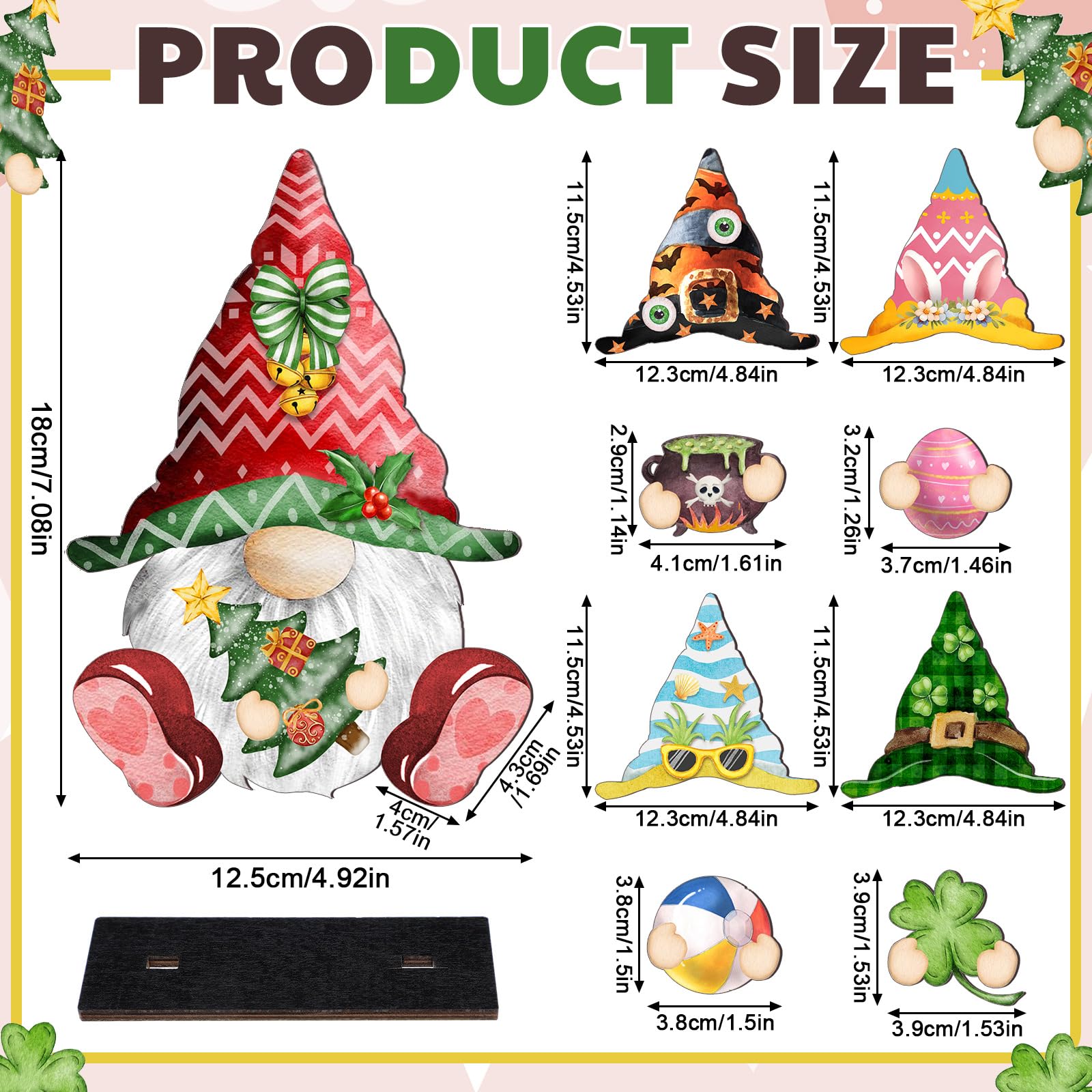 Blulu 34 Pcs Christmas Interchangeable Wooden Gnome Decor DIY Holiday Christmas Seasonal Tiered Tray Decoration Gnomes with Magn
