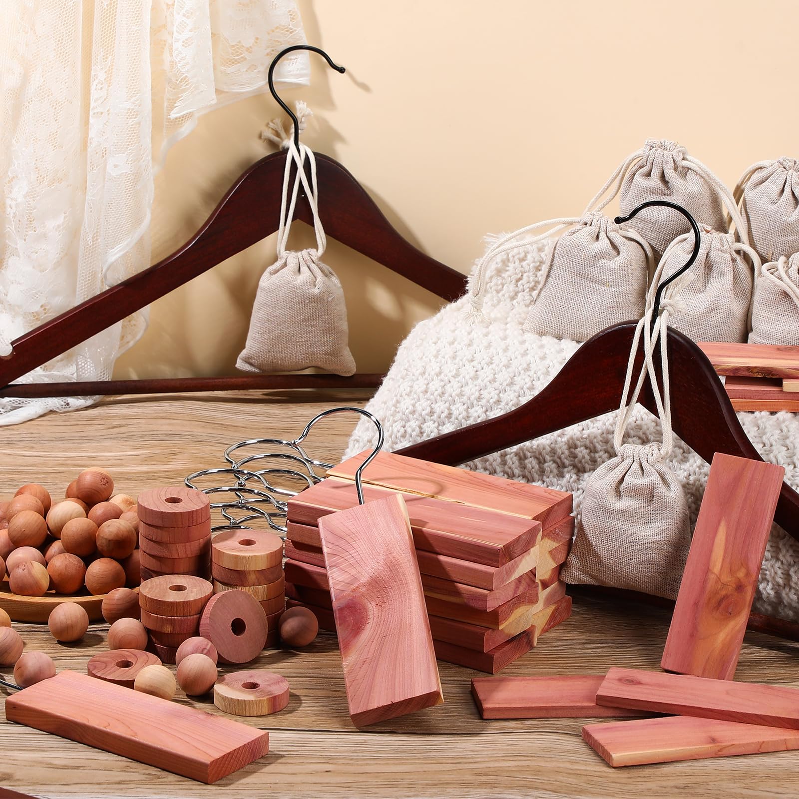 Geetery 150 Pcs Cedar Blocks For Clothes Storage Ceder Balls And Chips Cedar Hang Ups Cedar Rings Cedar Sachets Wood Balls For D