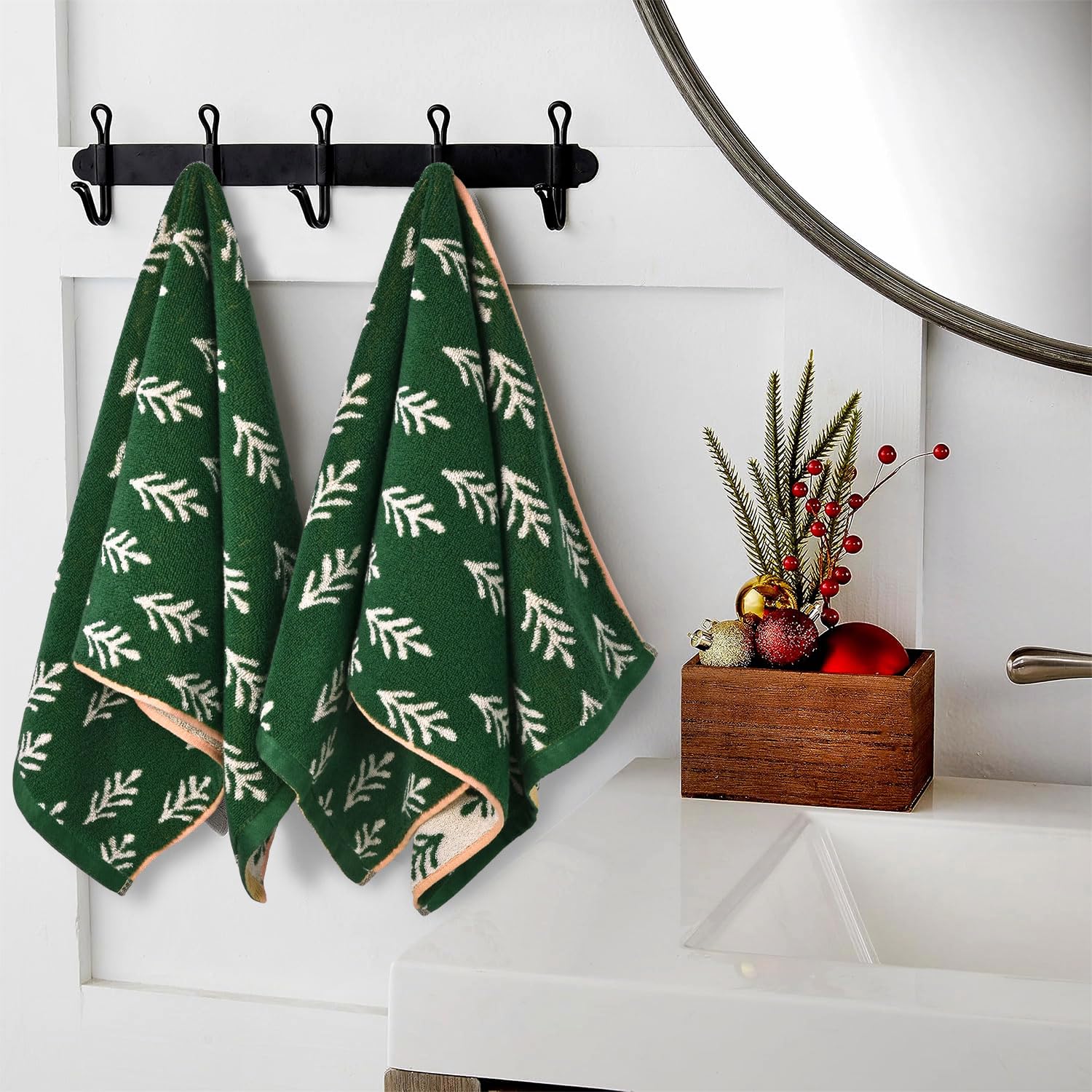 Jacquotha Christmas Hand Towels Set Of 2 - Decorative Towels For Kitchen Bathroom Winter Decor Xmas Gifts, Cotton Towel Daily Lu