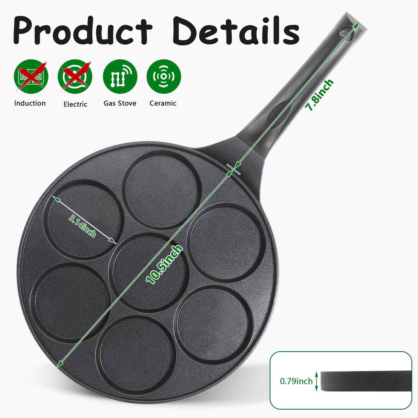 Kretaely Nonstick Pancake Pan Pancake Griddle With 7-Mold Design Mini Pancake Maker With Pfoa Free Coating-Black