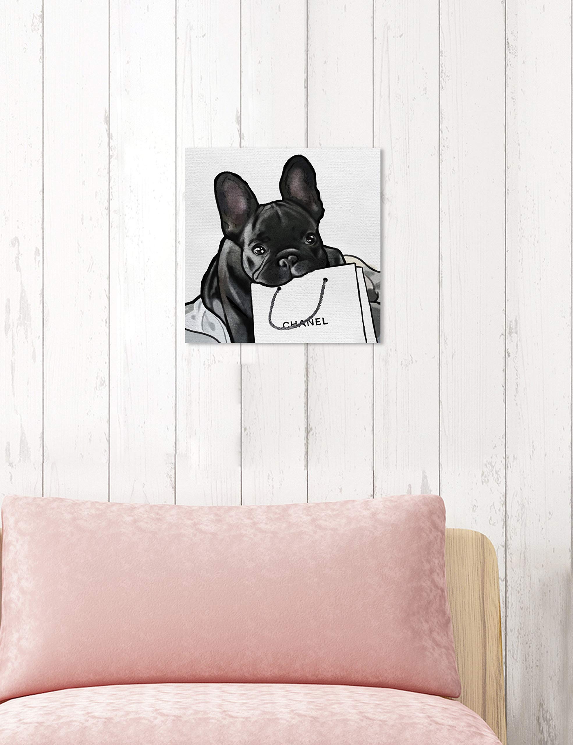Oliver Gal 'French French French' The Dogs and Puppies Wall Art Decor Collection Modern Premium Canvas Art Print  Black/White  12 in x 12 in