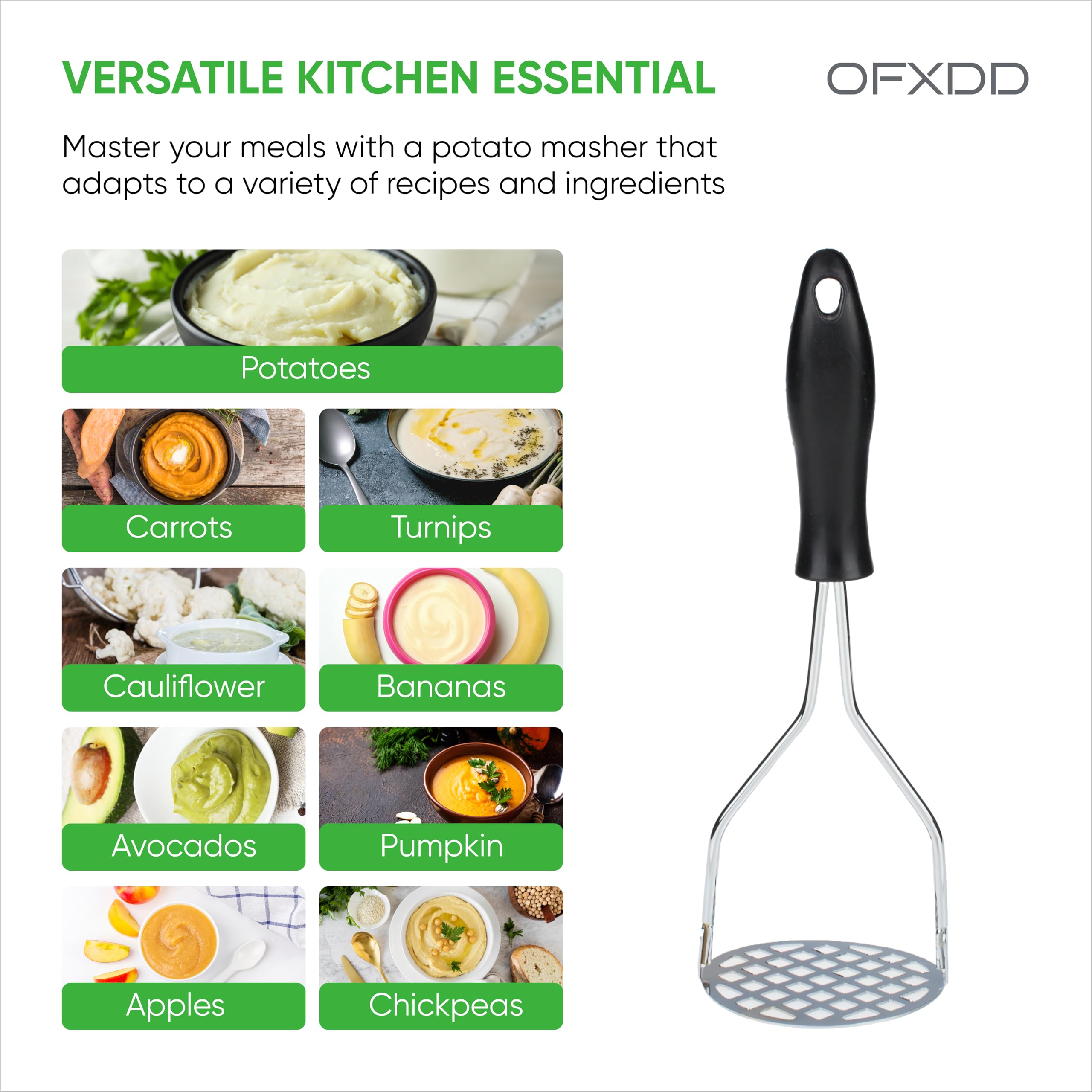 Rubber handle potatoes masher  Potato masher stainless steel  Sweet potato masher  Metal potato masher