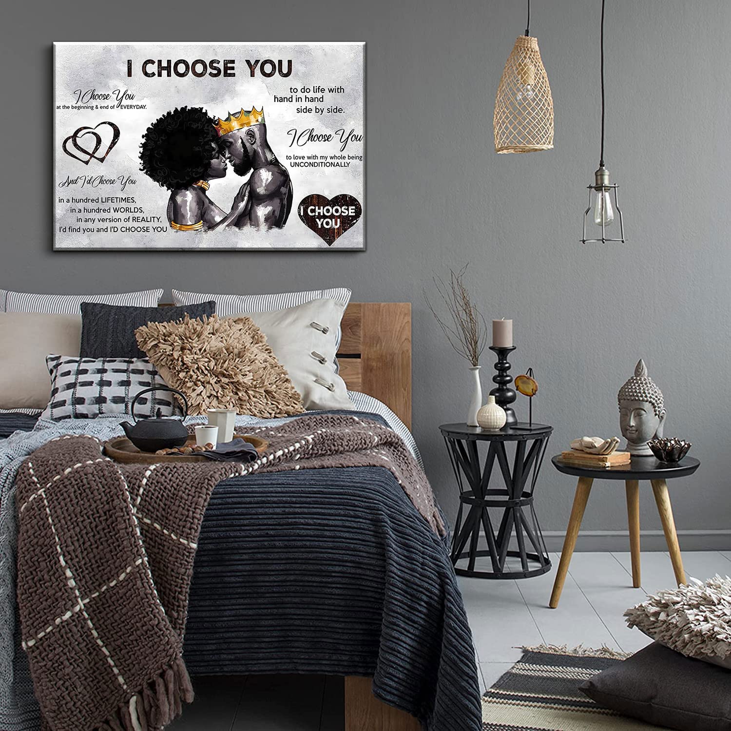 Framed African American Canvas Prints Black Couple I Choose You Poster Black King And Queen Wall Art Afro Black Romantic Couple
