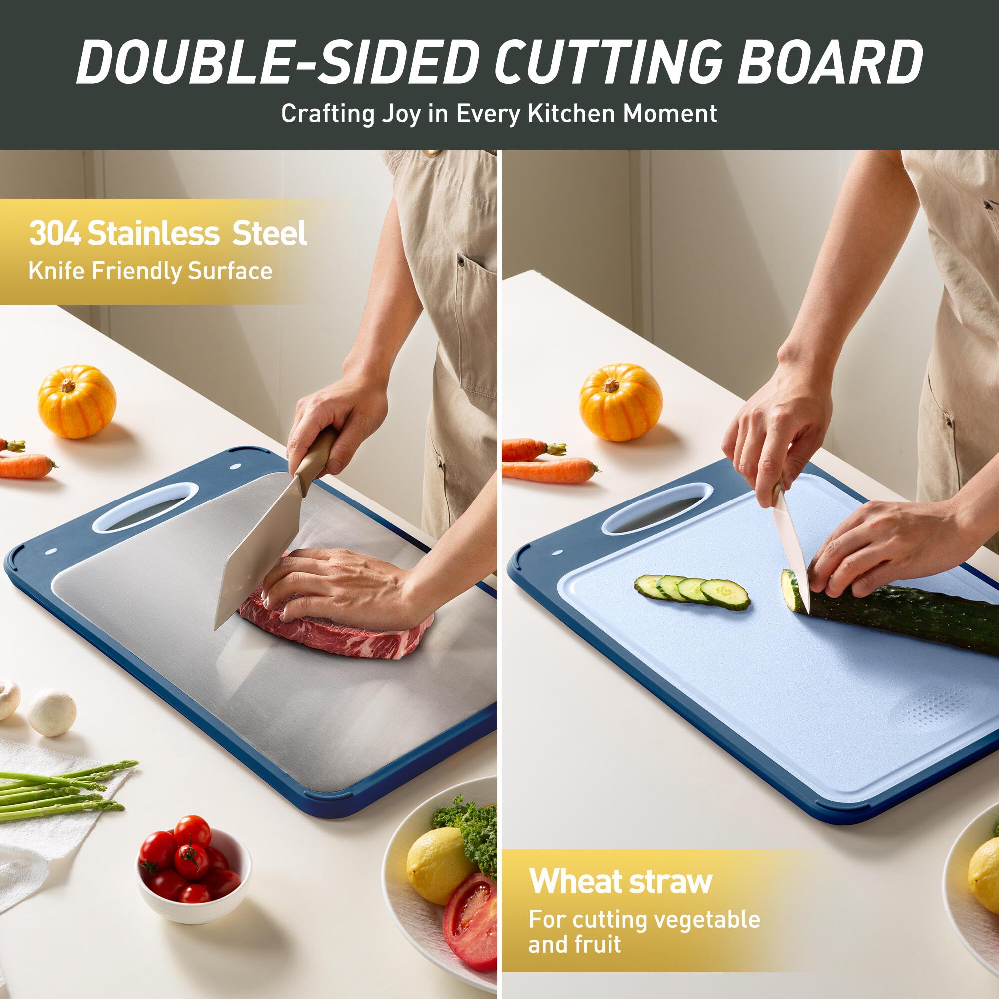 2 in 1 Stainless Steel Cutting Board with Handle Chopping Board Big Meat Butcher Block Kitchen Stuff Accessories New Home Essent