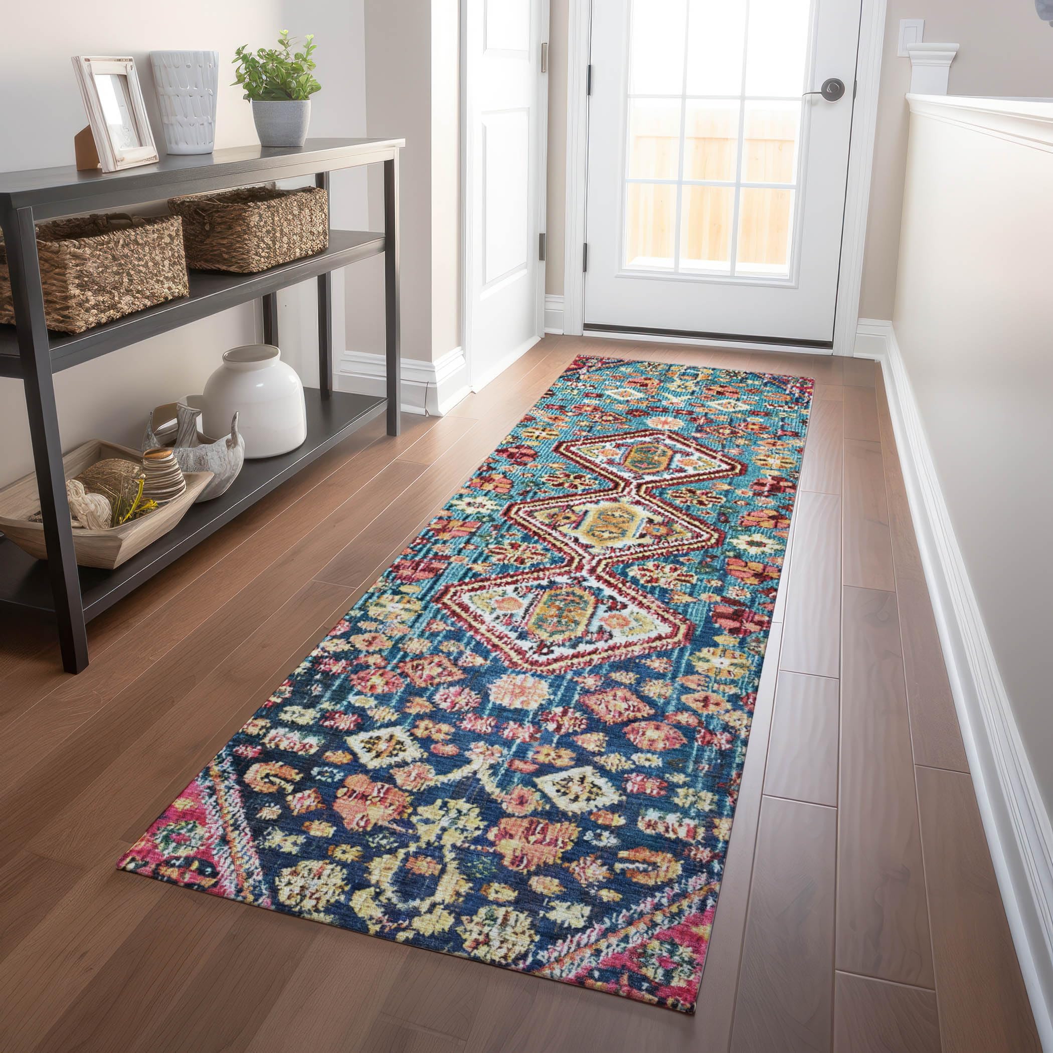 Machine Washable Indoor/Outdoor Chantille Teal 23 x 76 Runner Rug