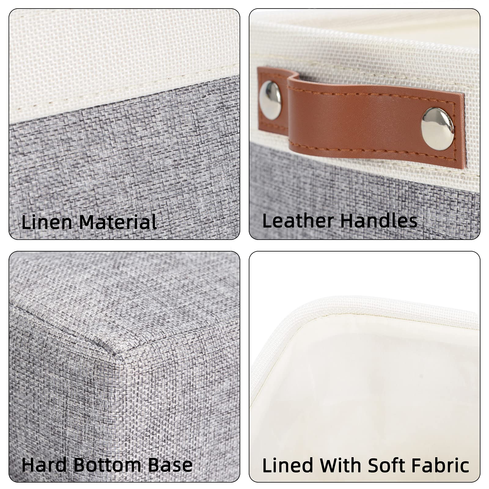 DULLEMELO Large Storage Baskets with Durable Leather Handles  Fabric Storage Bins for Organizing Clothes Toys Books  Canvas Storage Bin for Office Bedroom Closet Nursery Laundry Storage (White&Gray)