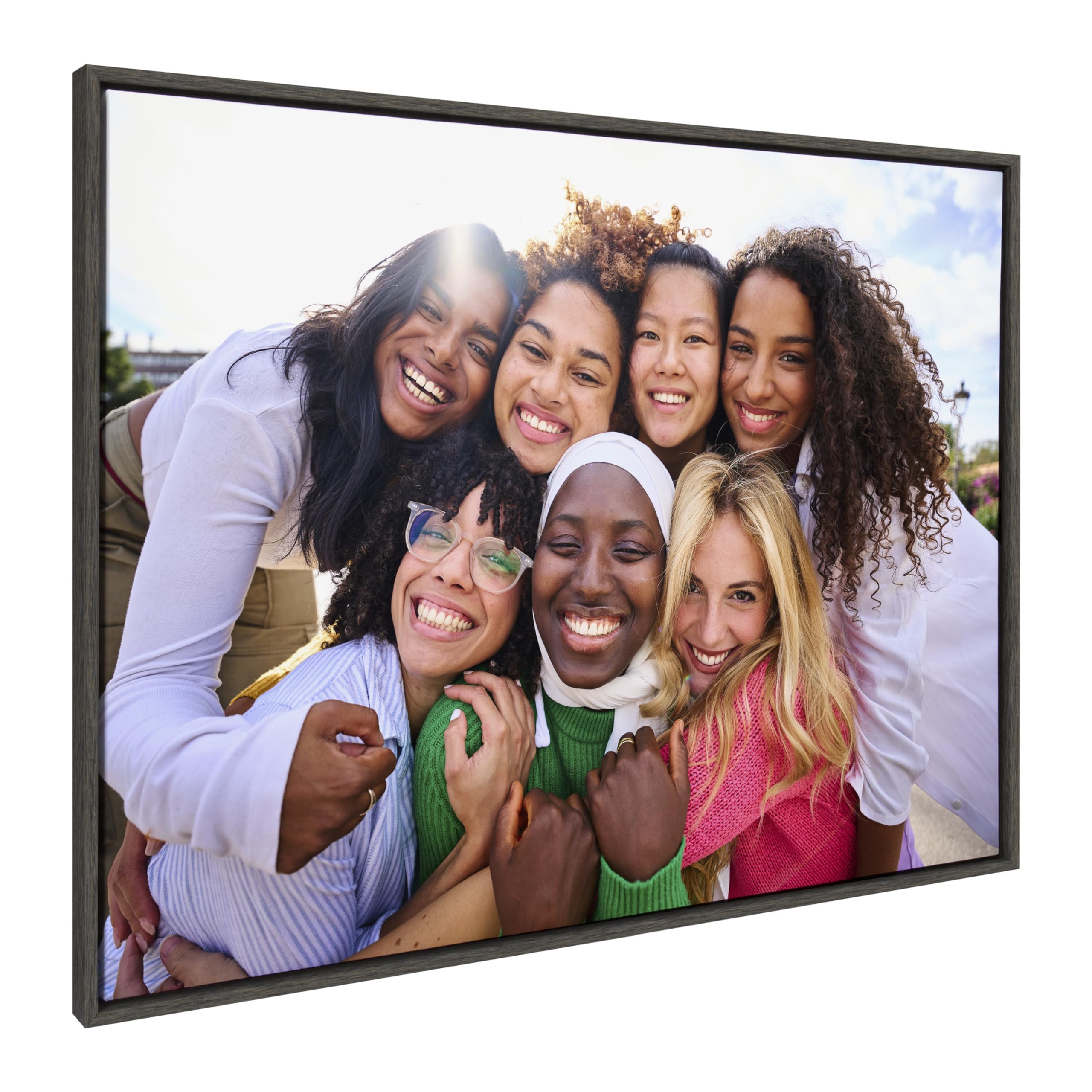 Kate And Laurel Sylvie Custom Printed Framed Canvas Wall Art, 38X28 Dark Gray, Personal Canvas Print With Your Photos For Bedroo