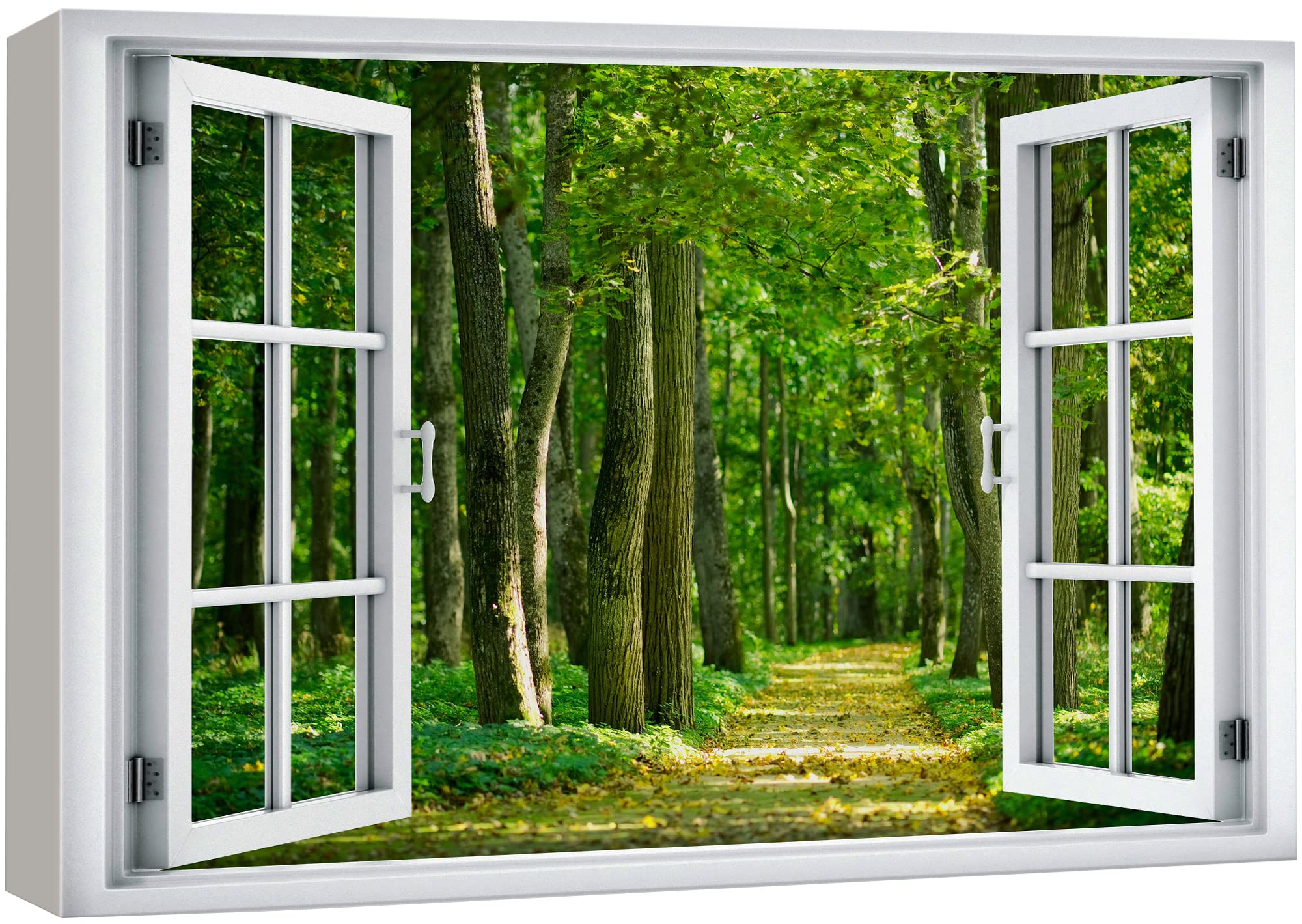 Wall26 Canvas Print Wall Art Window View Trail Path Springtime Green Tree Forest Wilderness Nature Photography Realism Scenic La