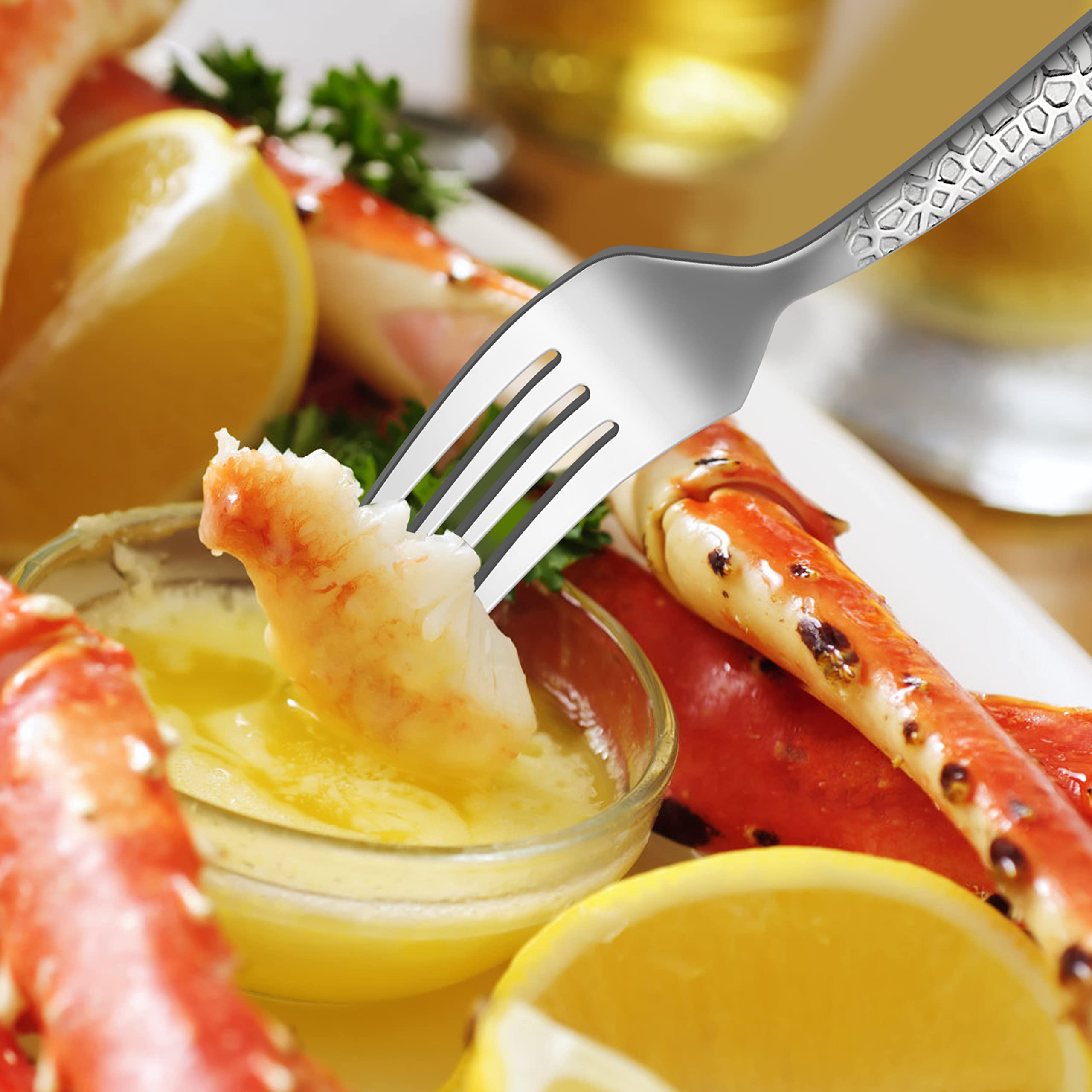 Hammered 12 Pieces Dinner Forks Set, Haware Stainless Steel 7.9 Silverware Set For Home/Kitchen/Restaurant, Classic Elegant Desi