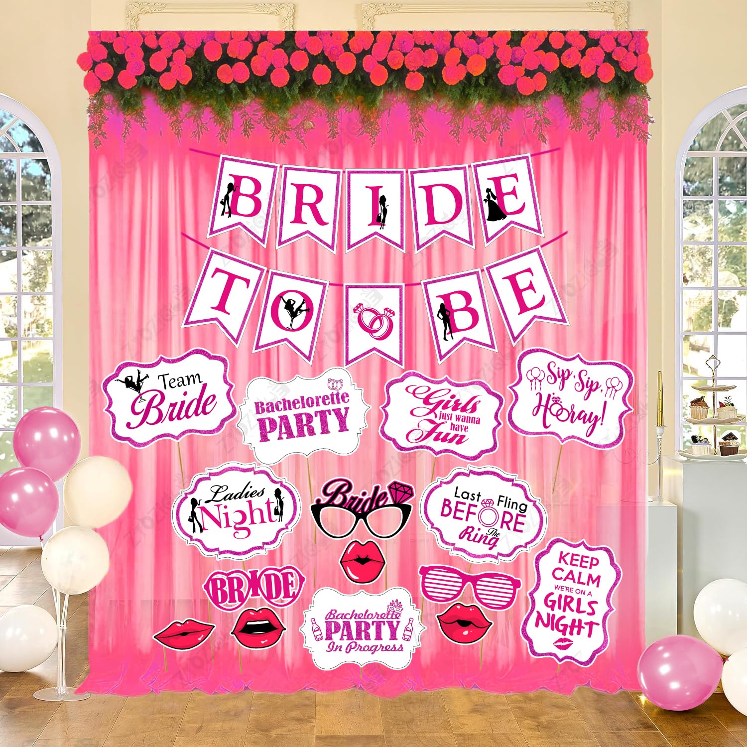Zyozique Bride To Be Decorations Set | Bachelorette Party & Bridal Shower Decorations Combo  Paper Banner, Photo Booth Props & 