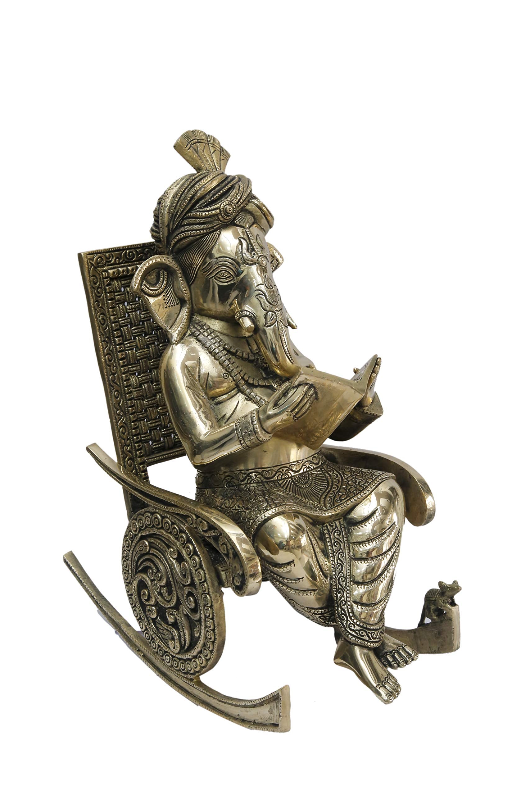 Kalarambh Brass Pan Ganesha/Ganesh/Ganpati Idol Murti Statue For Home Pooja Puja Mandir Decor Collectible Handicraft Art, Yellow