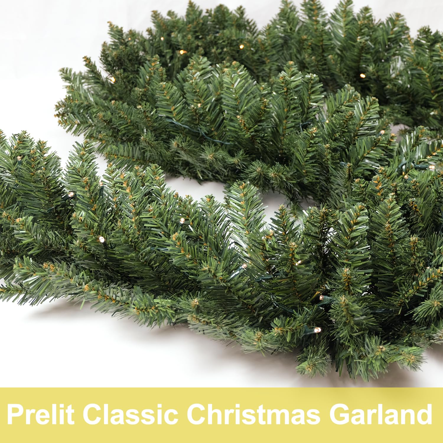 HomeKaren Christmas Garland 18 Ft by 12 Inch Prelit Fraser Fir Xmas Garland with 100 LED Lights, Lush and Classics Green Style f