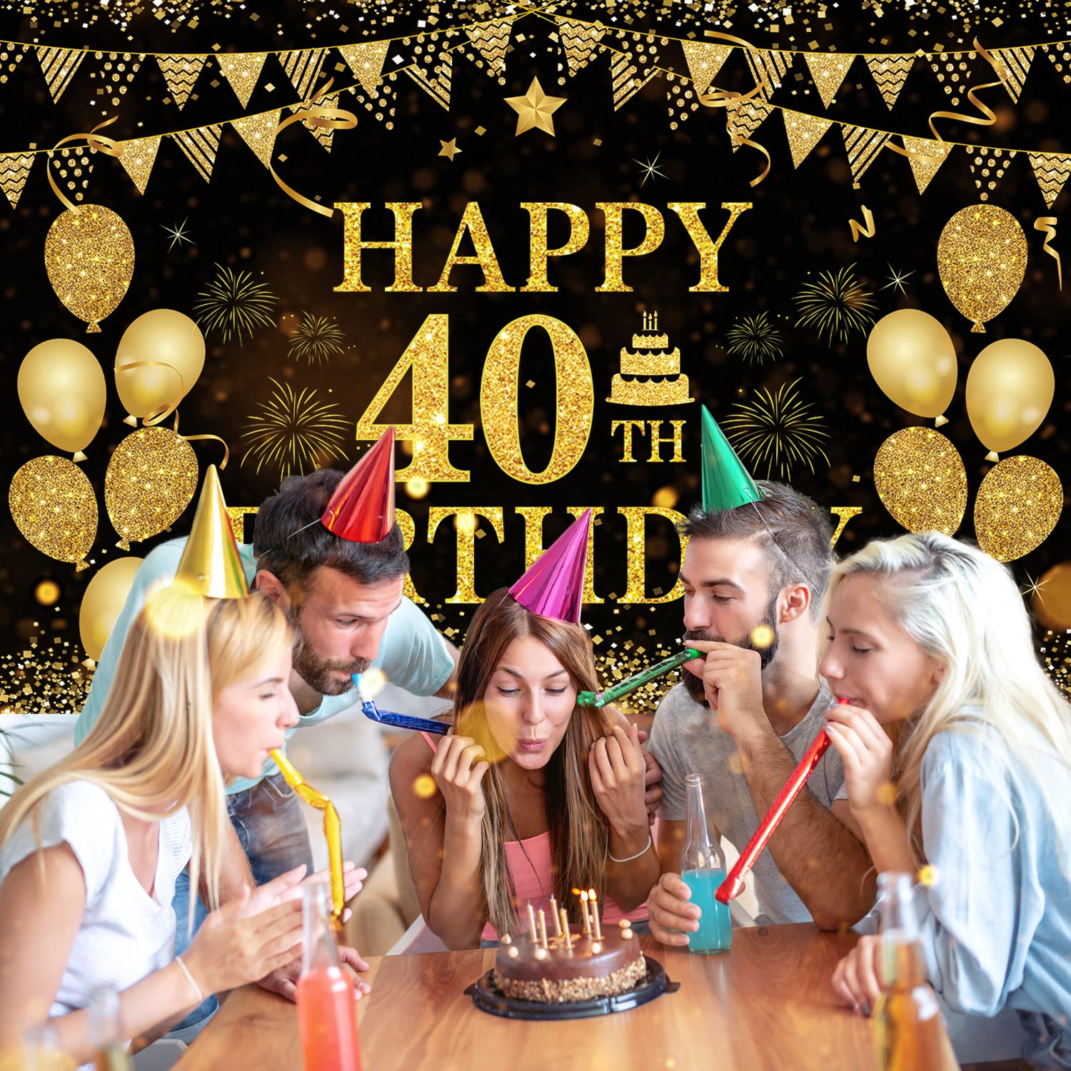 40Th Birthday Decorations For Men Women - Happy 40Th Birthday Banner Decorations Cheers To 40 Years Birthday Party Suppiles Blac
