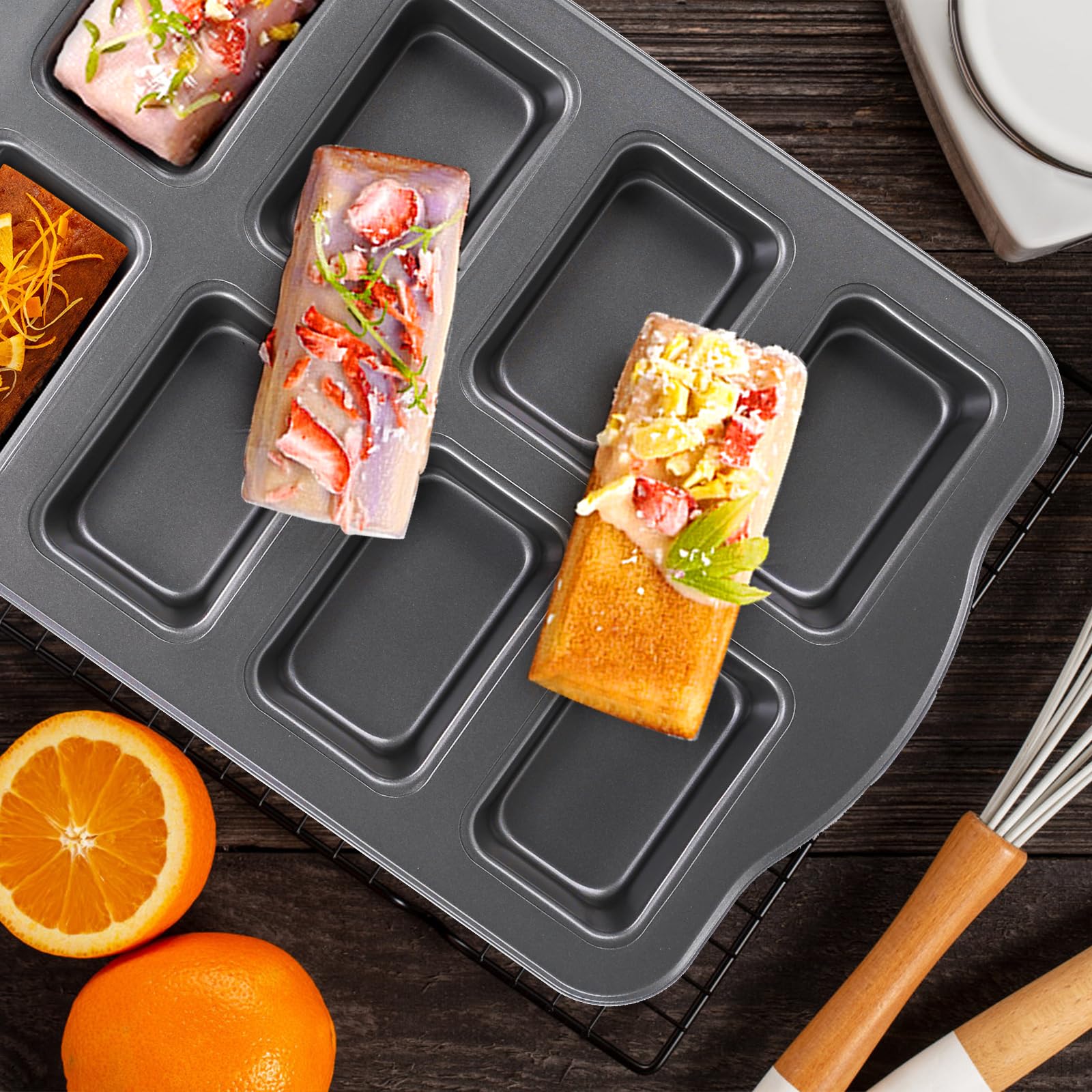 Lawei Mini Loaf Pan Set - 2 Pack Non-Stick Carbon Steel, 8 Cavity, 14 x 9.5 x 1.2 inch, Black, Perfect for Corn