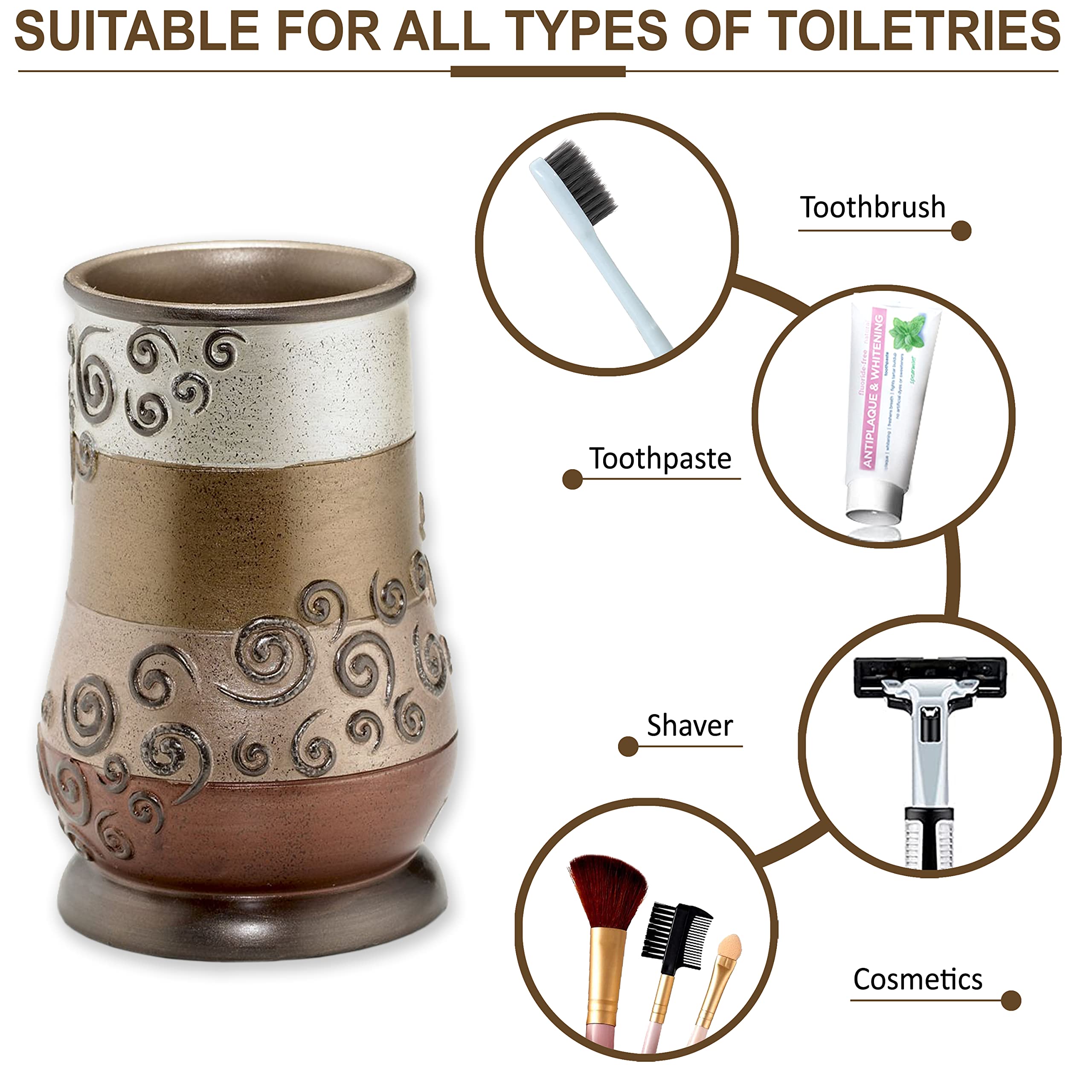 Zahari Home 4pc Miramar Bathroom Accessories Sets Lotion Pump  Tumbler  Tooth Brush Holder and Soap Dish Unique Design Multi Color Bathroom Set