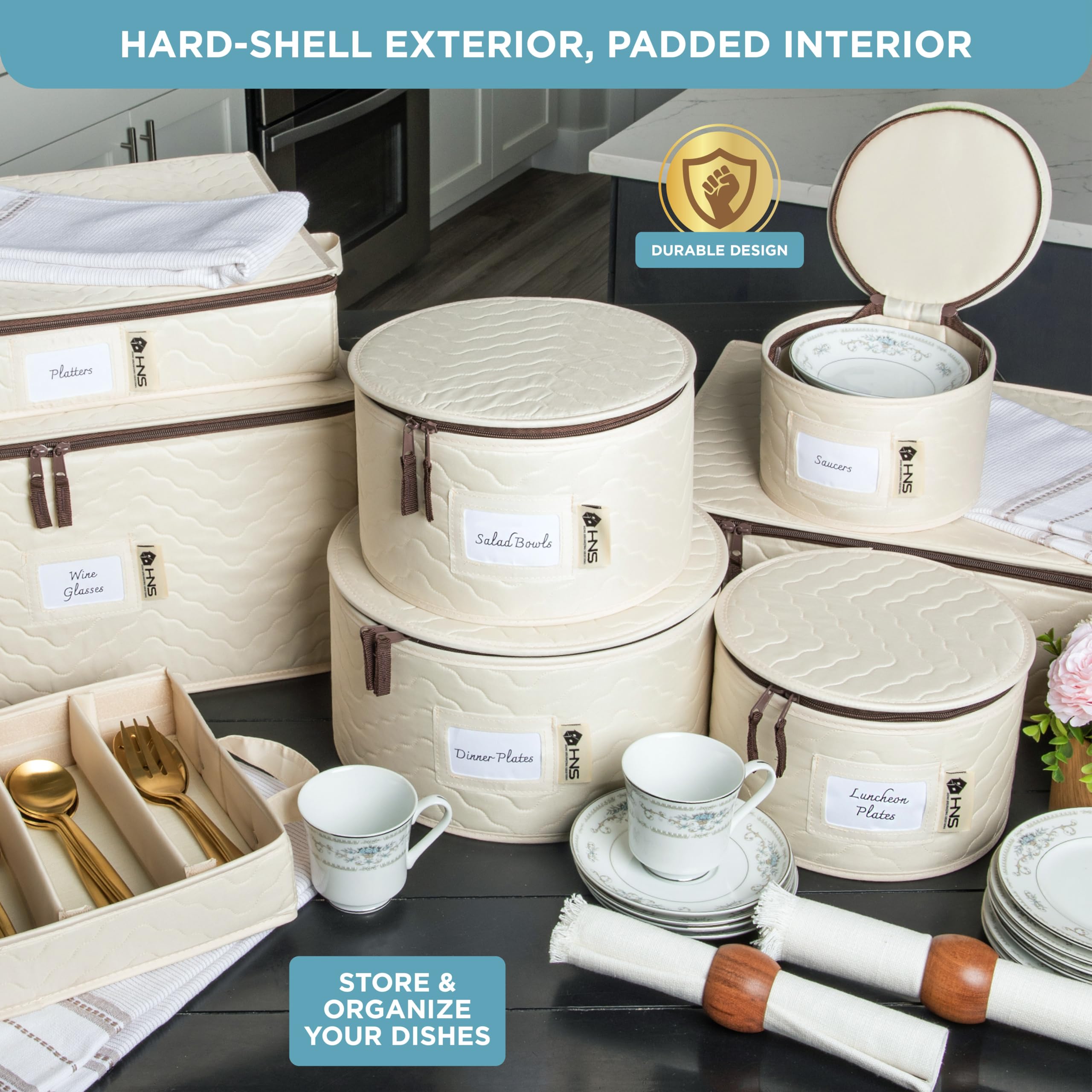 Hard Shell China Storage Containers 8-Piece Set Moving Boxes for Dinnerware, Glasses, Plates, Mugs and Saucers Sturdy Dish Organ