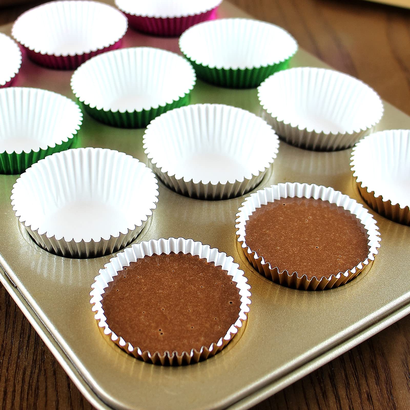 Eoonfirst Mini Foil Cupcake Liners Thanksgiving Muffin Paper Baking Cups 300 Pcs (Pink)