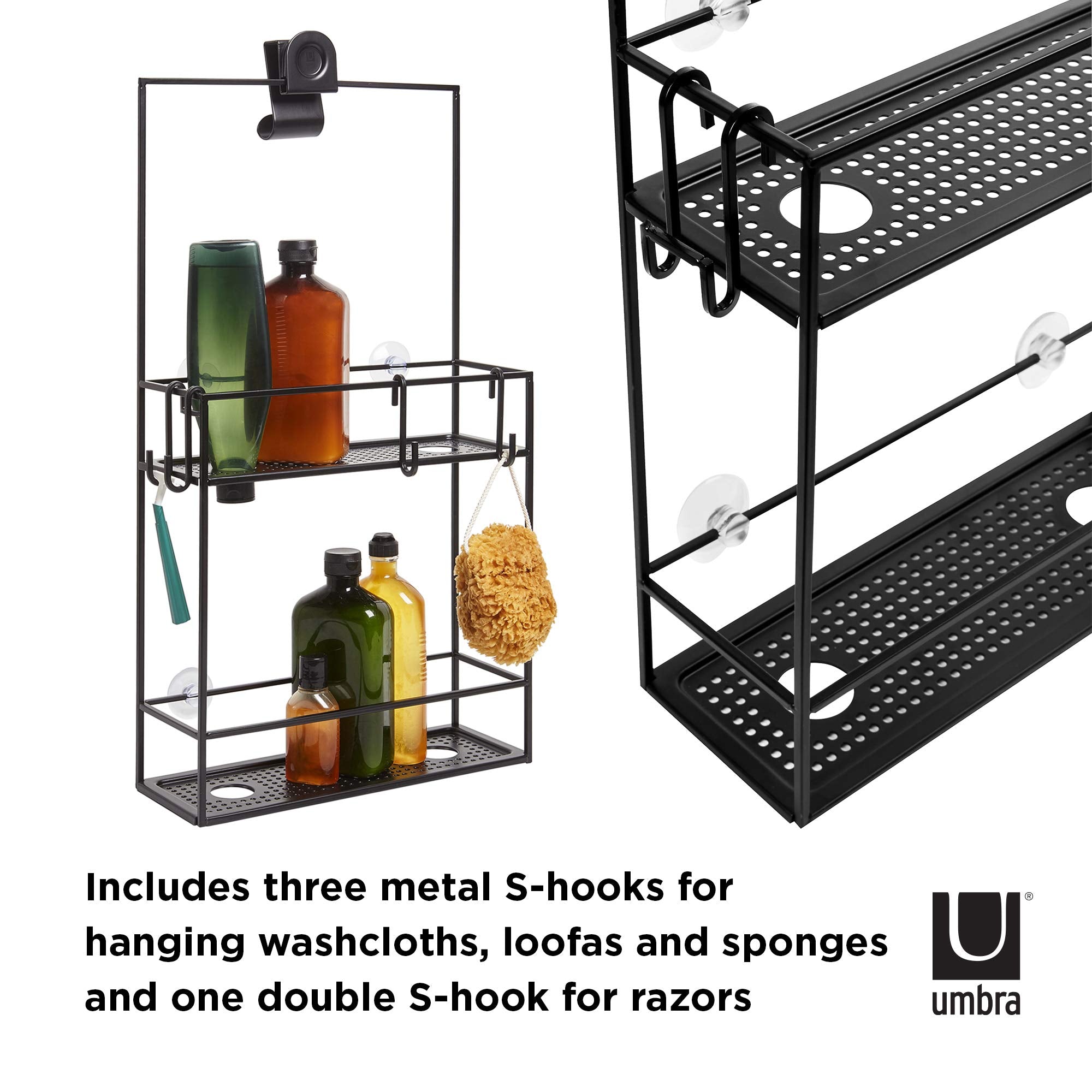 Umbra 023461-040 Cubiko Shower Caddy, Black Metal Shower Caddy Over The Shower Head