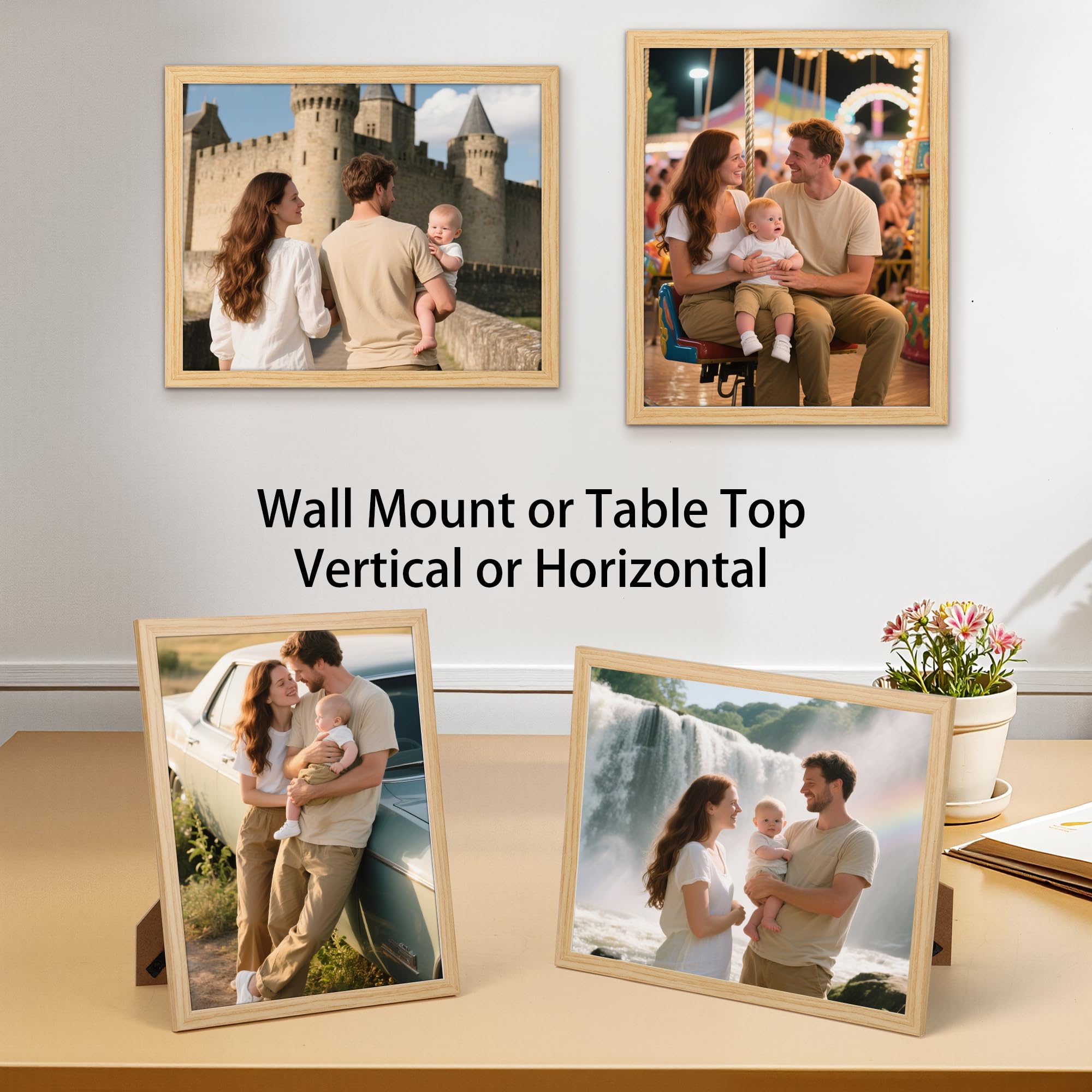 Giftgarden 8x10 Picture Frame Natural Woodgrain, 8 by 10 Thin Photo Frame for Wall Tabletop Display, Single