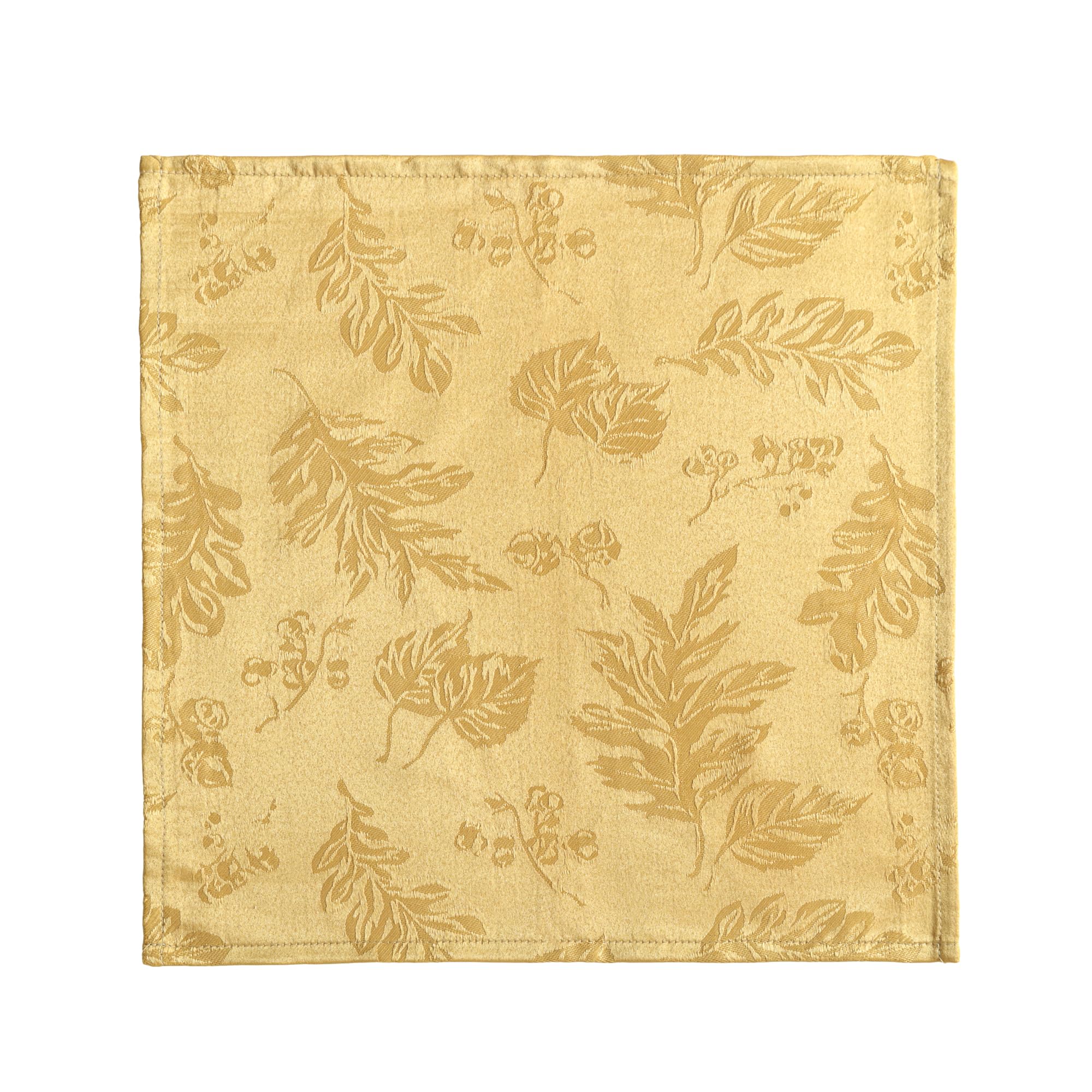 Elrene Home Fashions Elegant Woven Leaves Jacquard Damask Cloth Napkin Set, 17'' X 17'', Pack Of 8, Gold