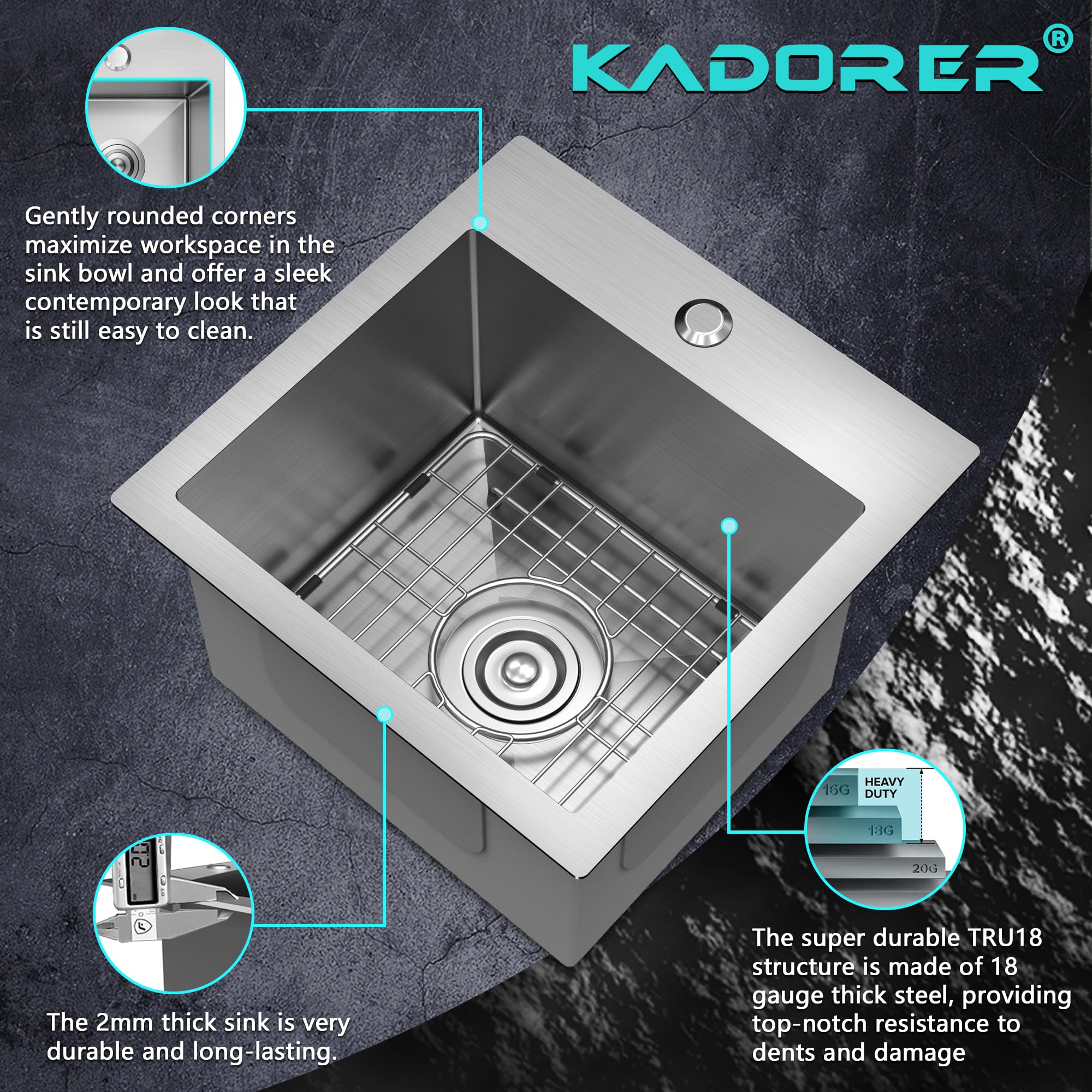 15 X 15 Inch Drop In Bar Sink, Small Kitchen Sink Single Bowl Topmount Bar Prep Sink 18 Gauge Stainless Steel Bar Sink With Grid