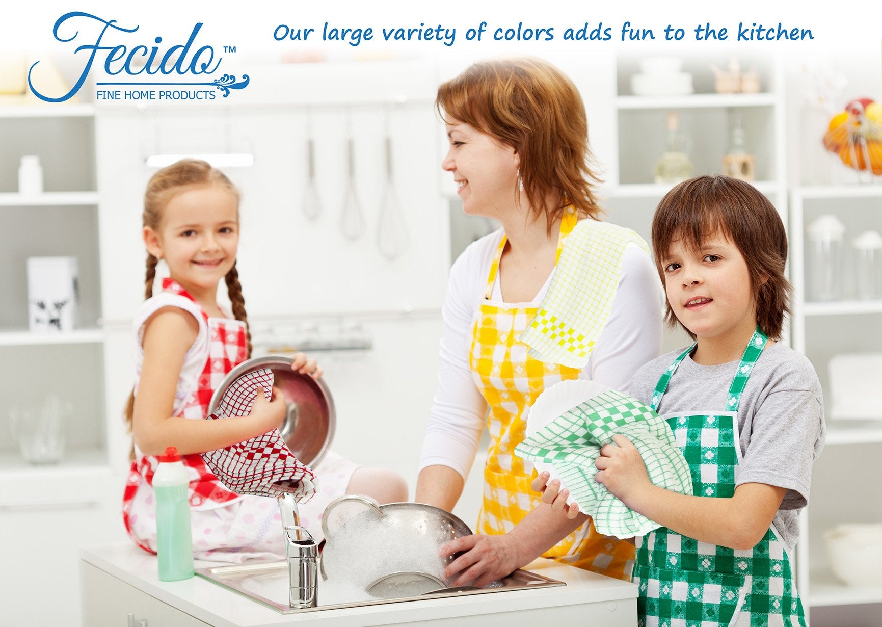 Fecido Classic Kitchen Dish Towels With Hanging Loop - Set Of 4, Dark Green