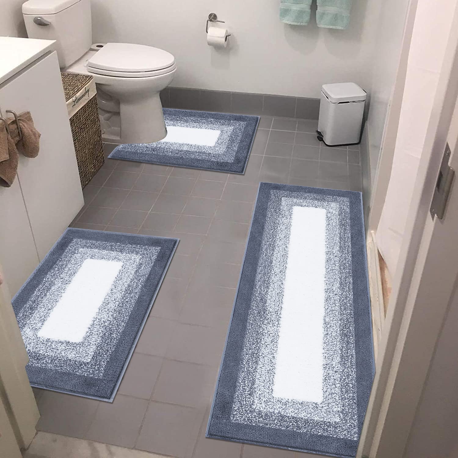 Bathroom Rug Mat Set 3 Piece, Non-Slip Shaggy Bath Mats, Absorbent Microfiber Bath Carpet For Bathroom Floor, Tub And Shower Mac