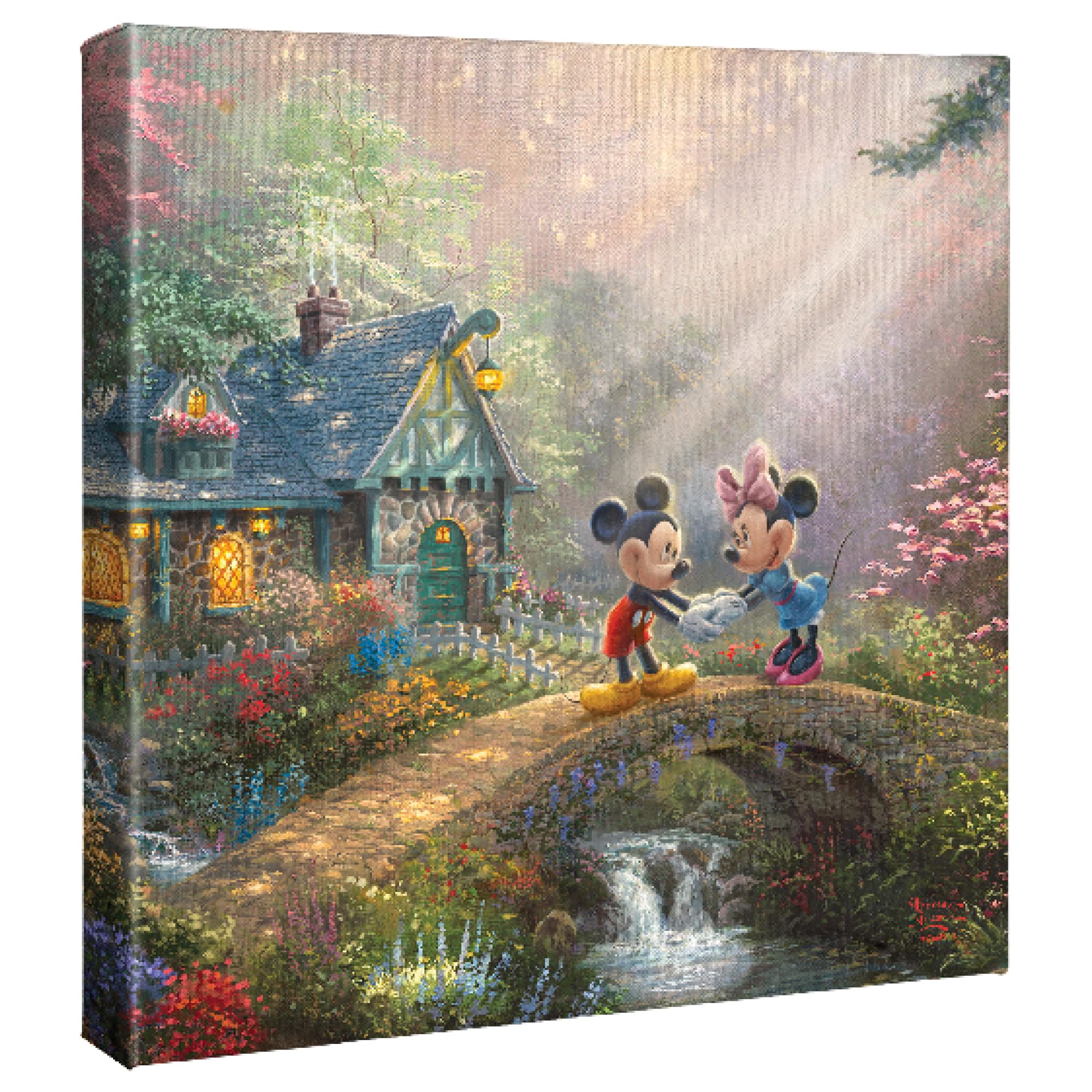 Thomas Kinkade Studios Disney'S Mickey And Minnie Sweetheart Bridge 14 X 14 Gallery Wrapped Canvas