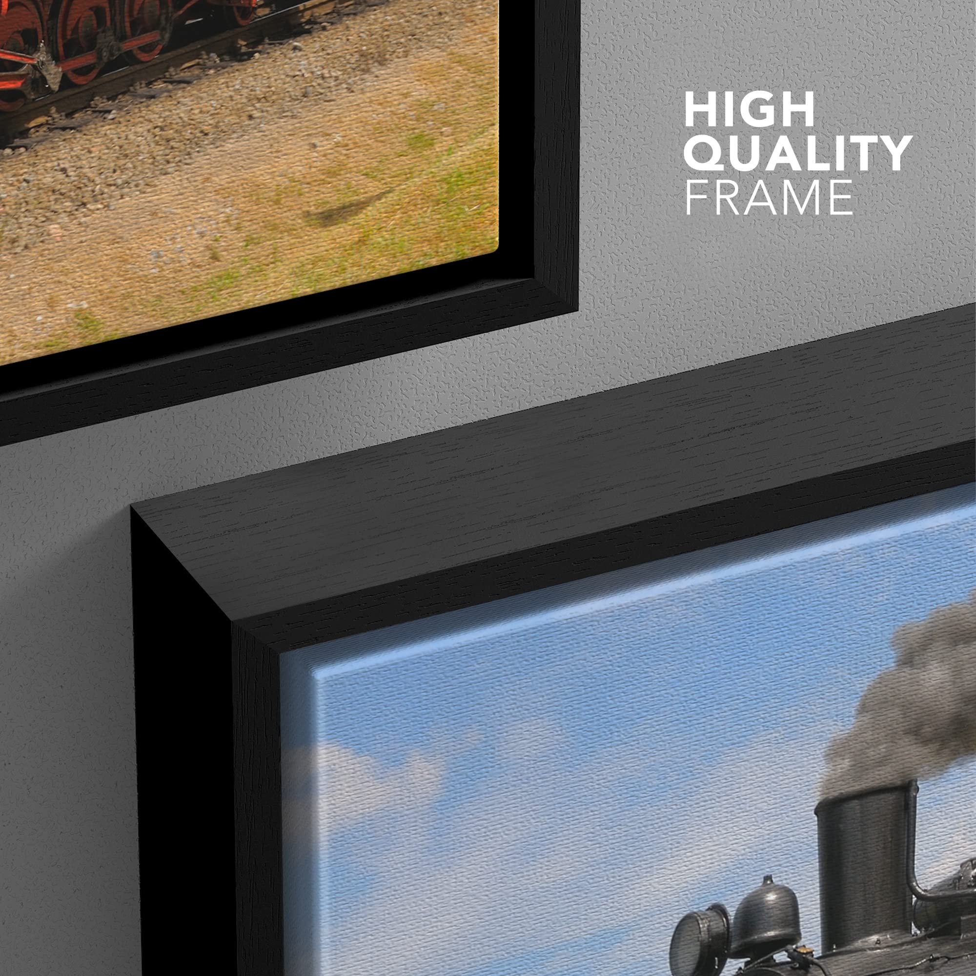 Steam Train with Black Smoke Running on Island Rugen Northern Germany - Framed Canvas Art Wall Art - 16''x24'' Black