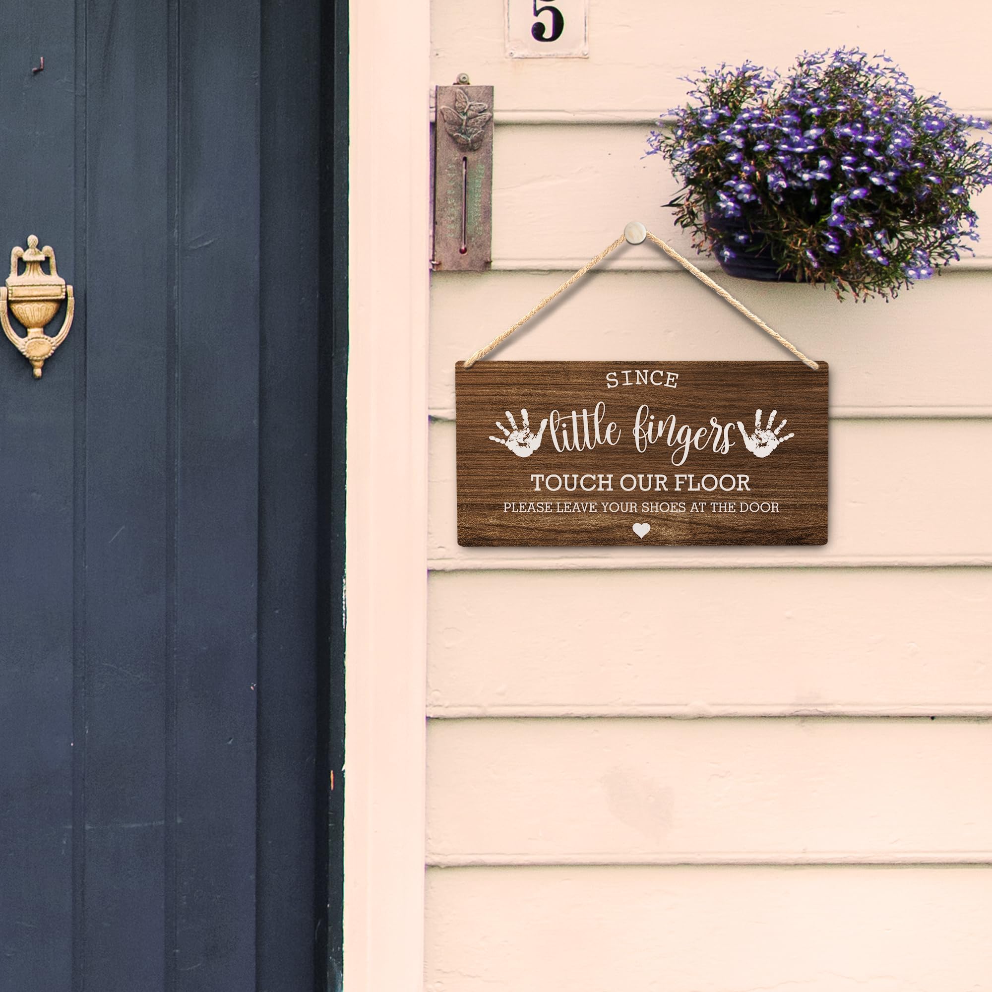 Wall Pediments Shoes Off Sign,Shoes Off Sign for Front Door,Since Little Fingers Touch Our Floor Door Sign,Shoes Off Hanging Wel