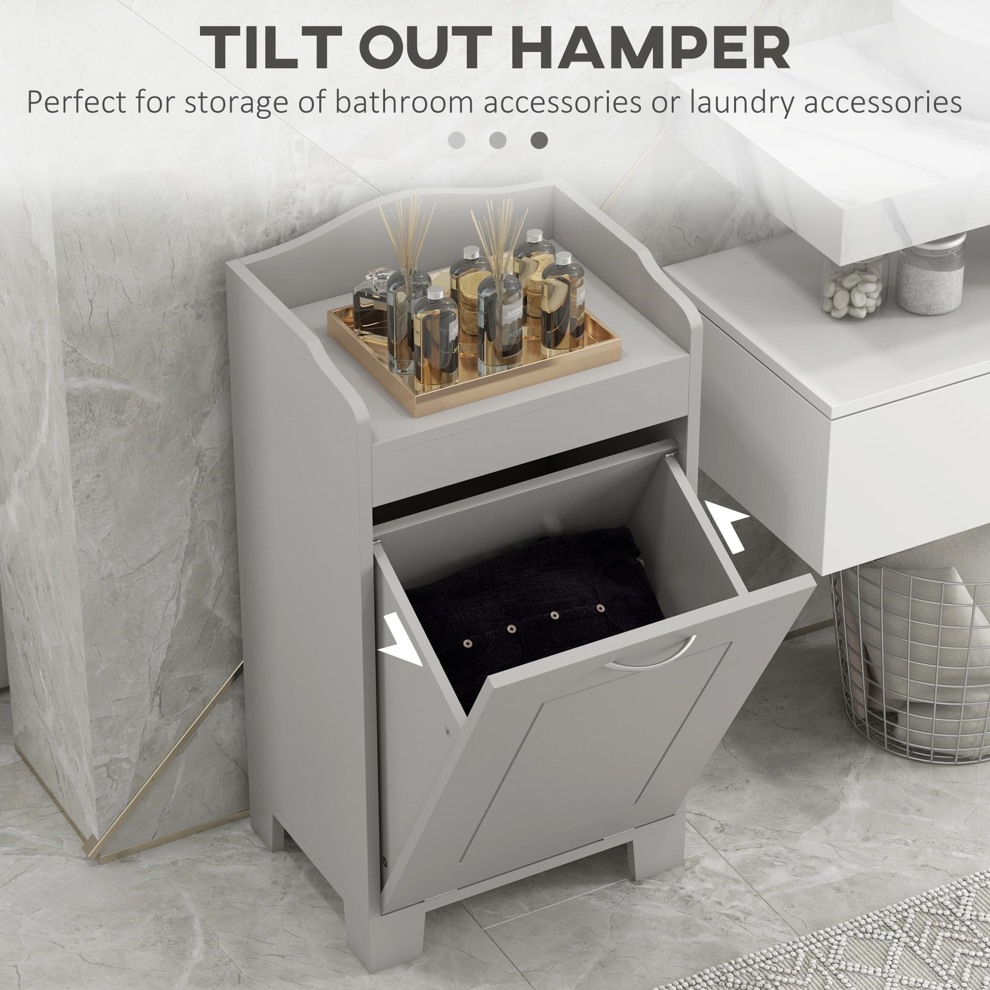 Homcom 31'' Tilt Out Laundry Hamper, Free Standing Home Organizer Hamper, Bathroom Storage Cabinet, Gray