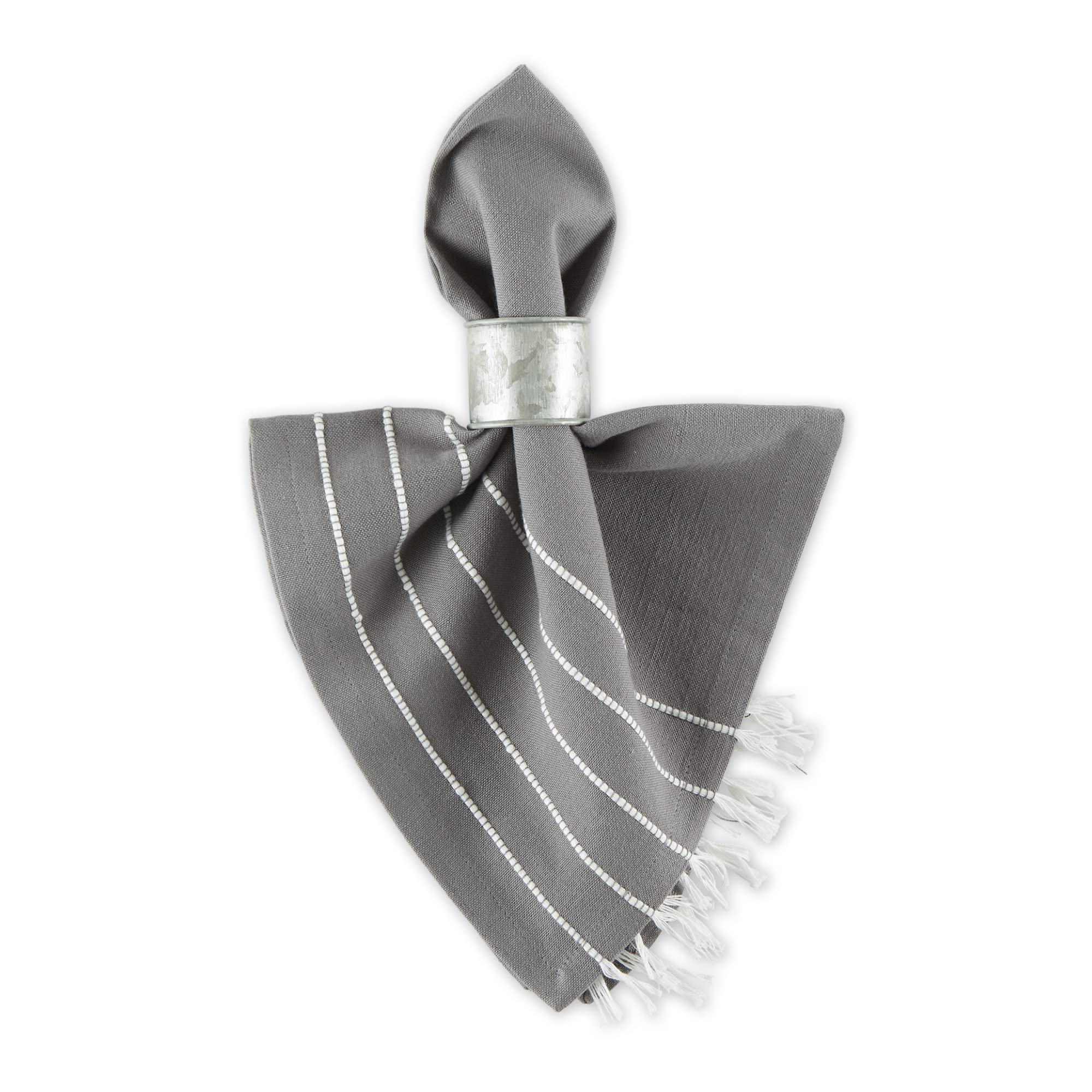 GRAY/ WHITE STRIPE TASSEL NAPKIN SET/4