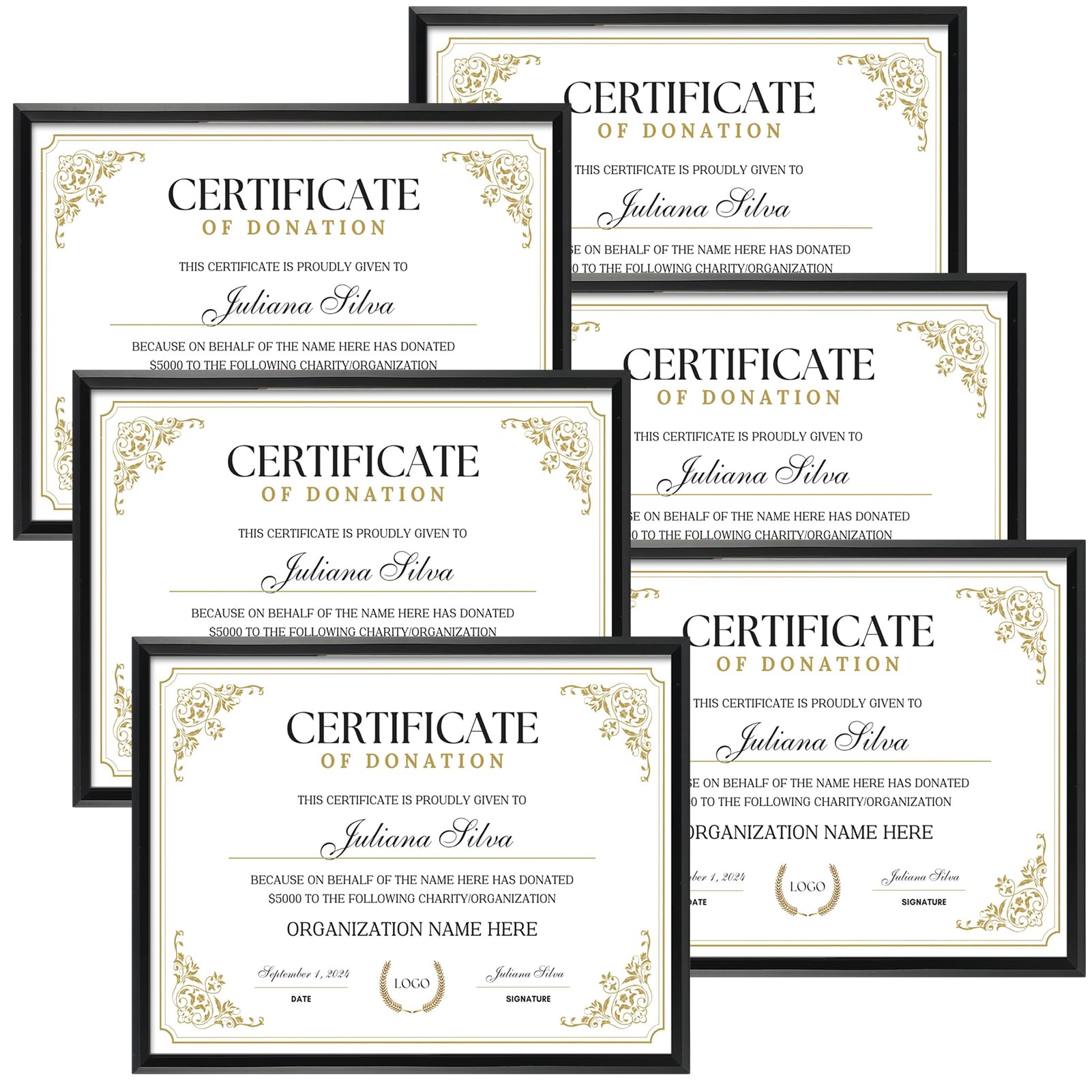 Edenseelake 8.5 x 11 Picture Frame Set of 6, Black 8.5 x 11 Certificate Frame for Award Document Diploma, Wall or Tabletop Displ