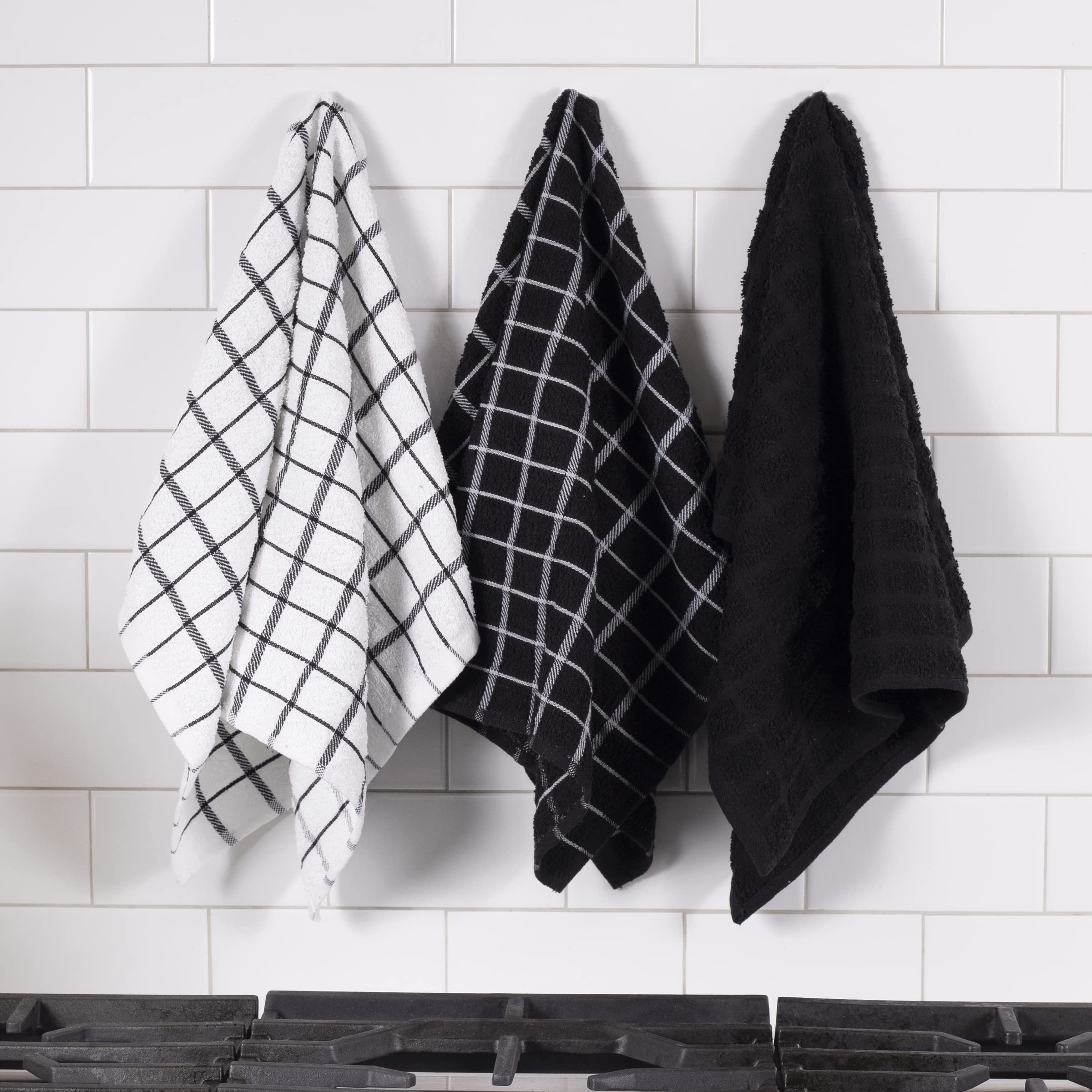 Ritz 100% Cotton Terry Kitchen Dish Towels, Highly Absorbent, 25    X 15   , 3-Pack, Black