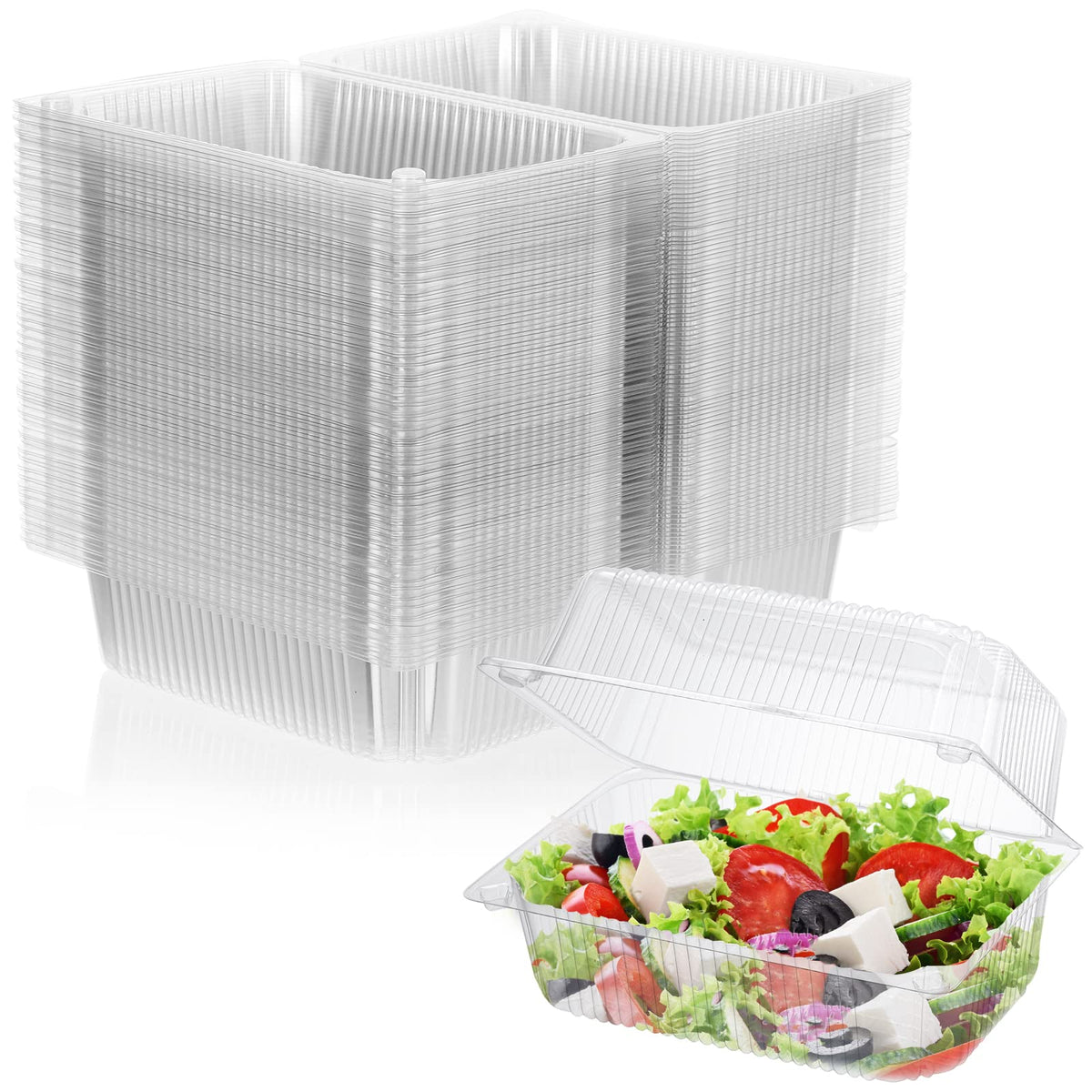 Peohud 100 Pieces Plastic Hinged Food Containers, Clear Clamshell Takeout Tray, Disposable To Go Container For Salads, Sandwich,