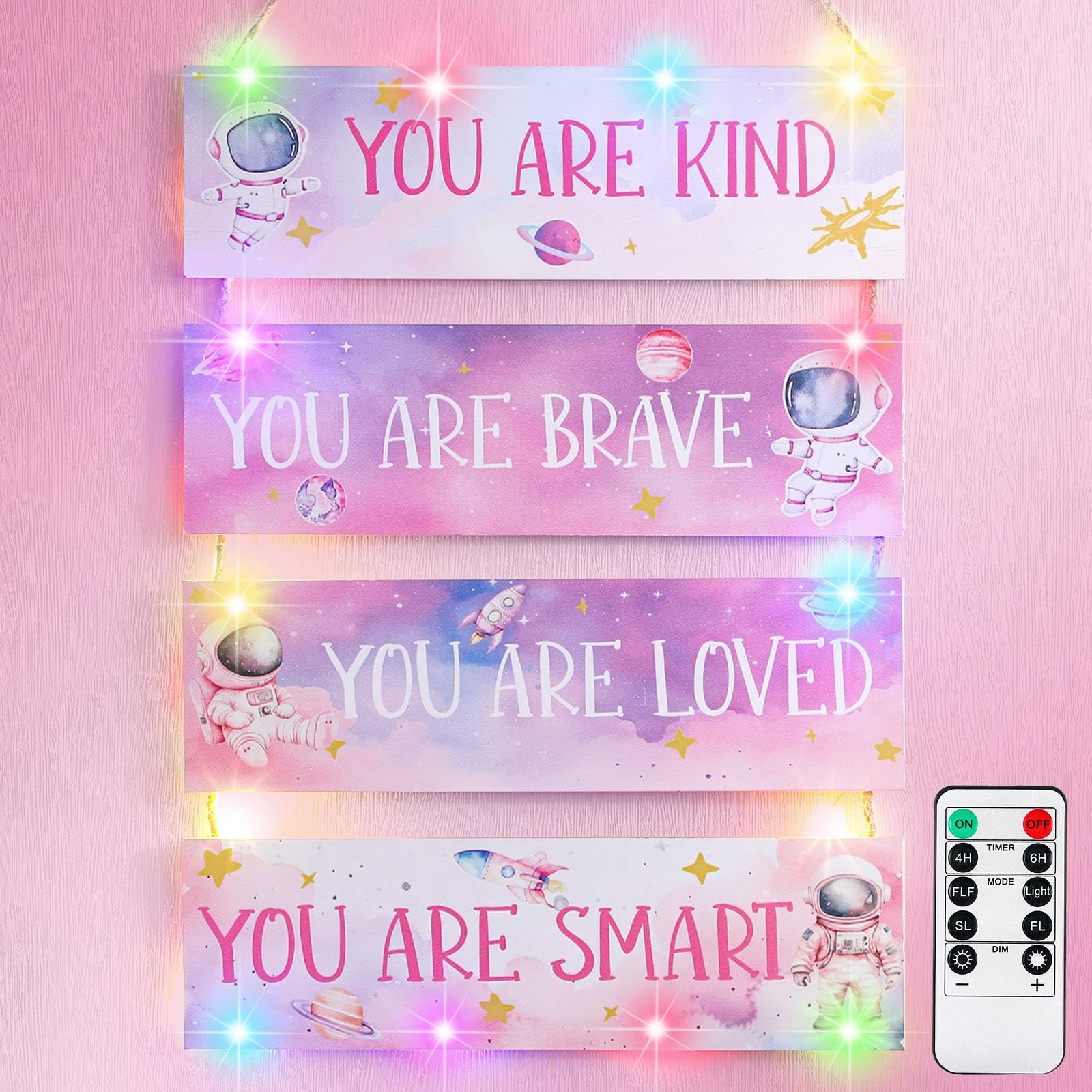 Yookeer 4 Pieces Space Room Decor For Kids Boys Outer Space Wall Art Posters Wall Galaxy Decor Spaceman Wood Sign Inspirational 
