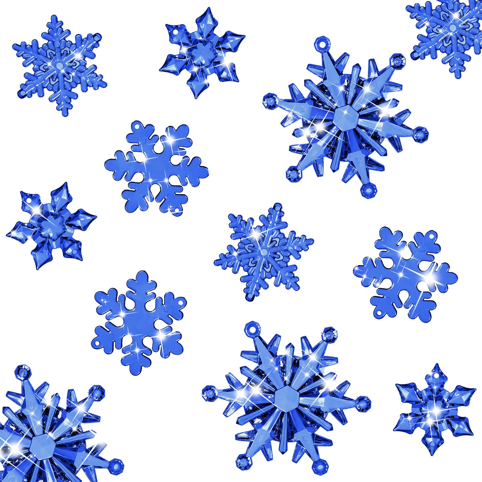 Dilunave 40 Pieces Navy Blue Christmas Snowflake Ornaments Acrylic Christmas Tree Decorations Crystal Snowflakes Translucent Win