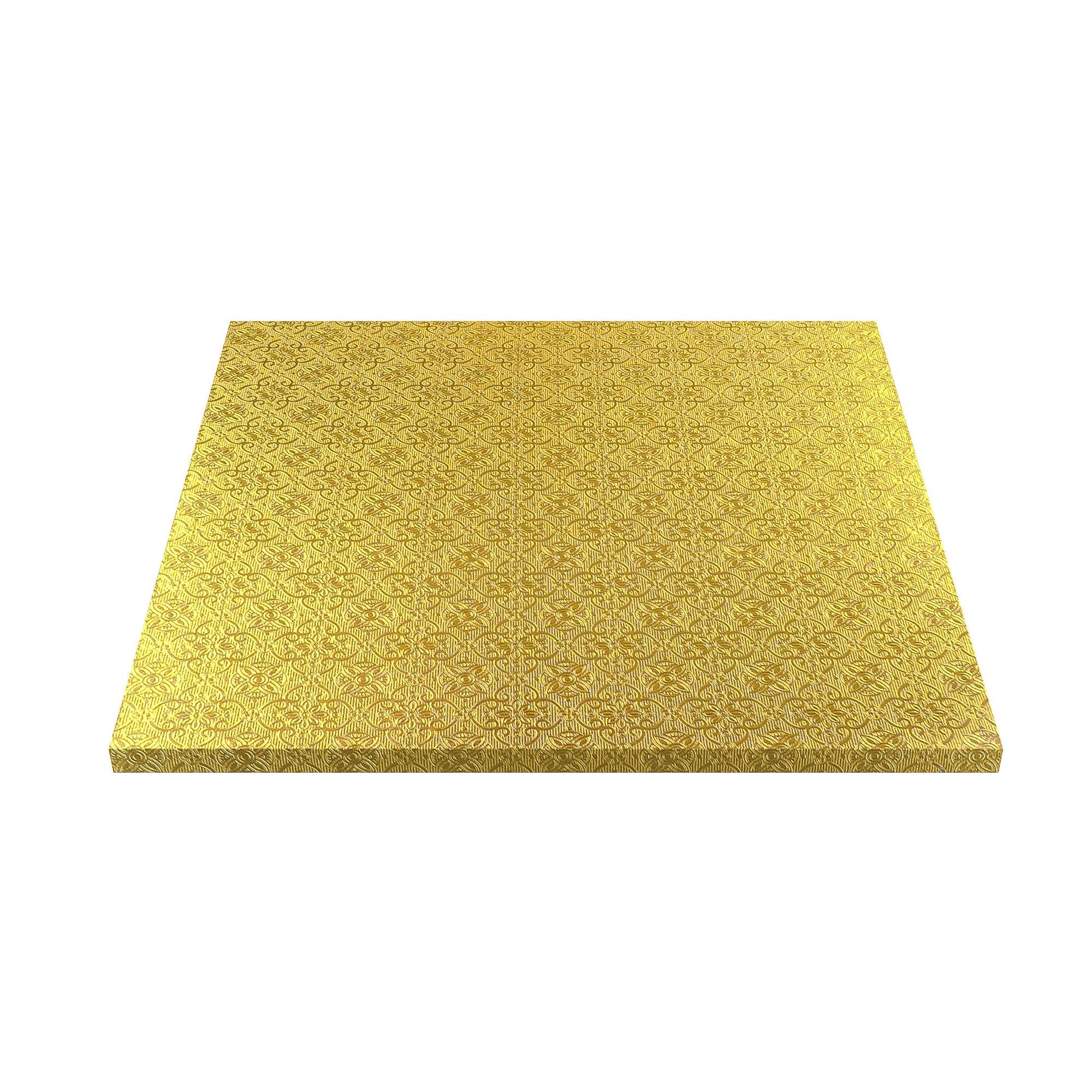 Ocreme Cake Board, Gold Foil Square Cake Drum With Gorgeous Design, Sturdy & Durable 1/2    Thick Cake Drums, Square Cake Boards