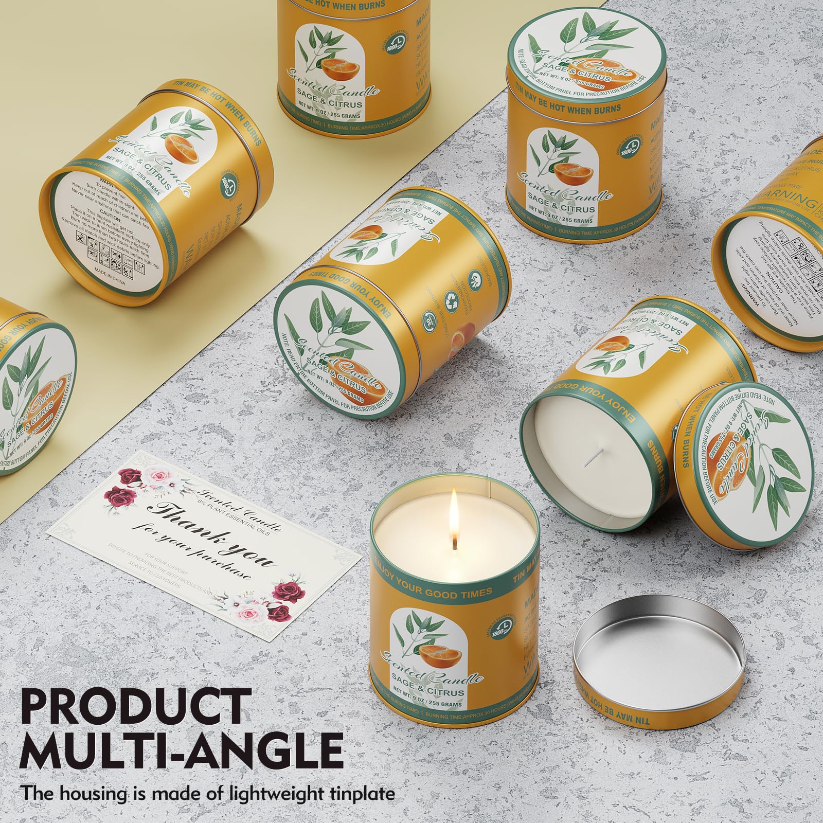 2 Pack Scented Candles (90 Total Burn Hours) - Soy Wax Candles 9 oz Each in Tin - Long Lasting Aromatherapy Candle Gift Set (Sag
