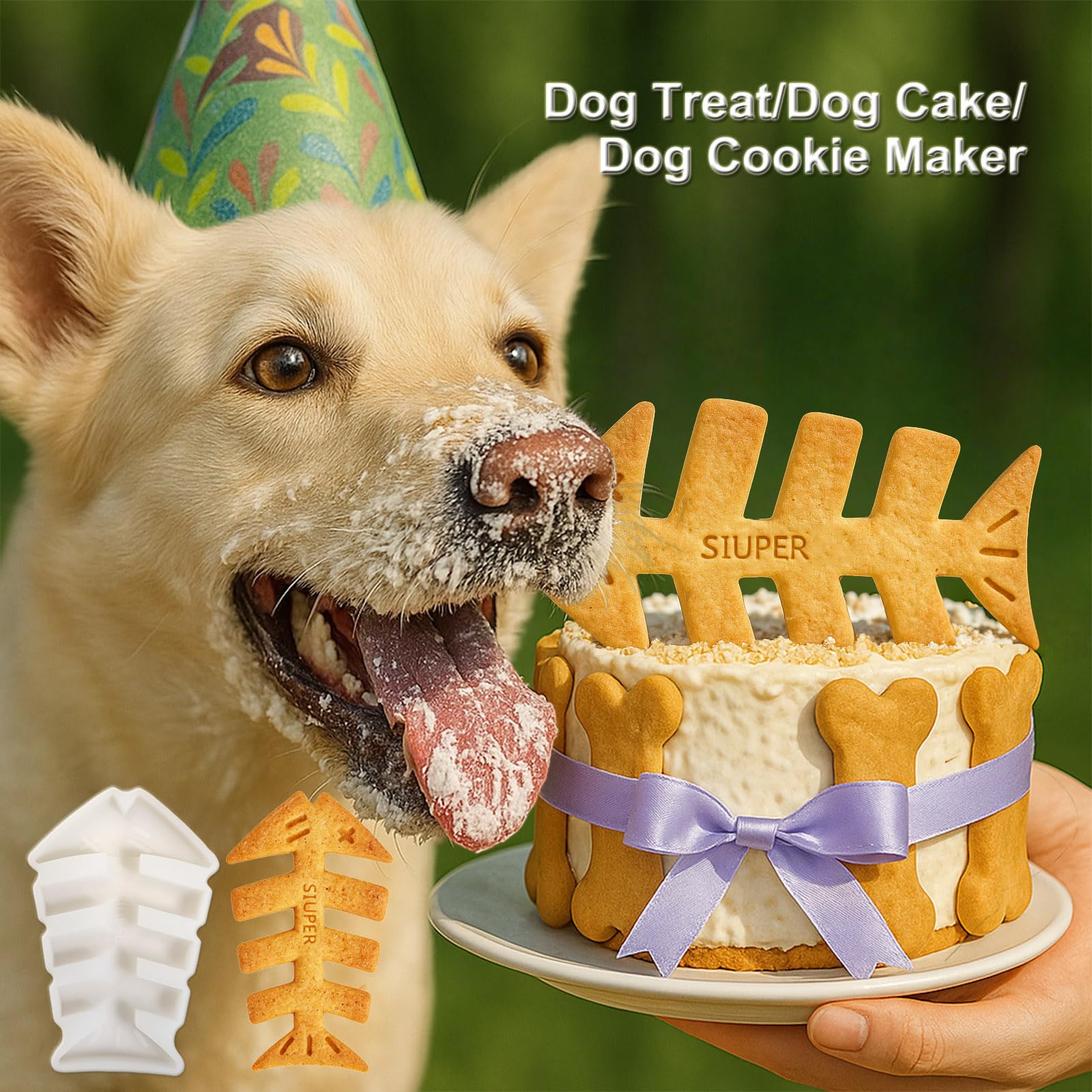 SIUPER 7.5IN Big Fish Bone Dog Cat Treat Mold 1 Pack, DIY Flavors for Puppy. Food Safe Silicone for Oven. Large Ice Cube Mold fo