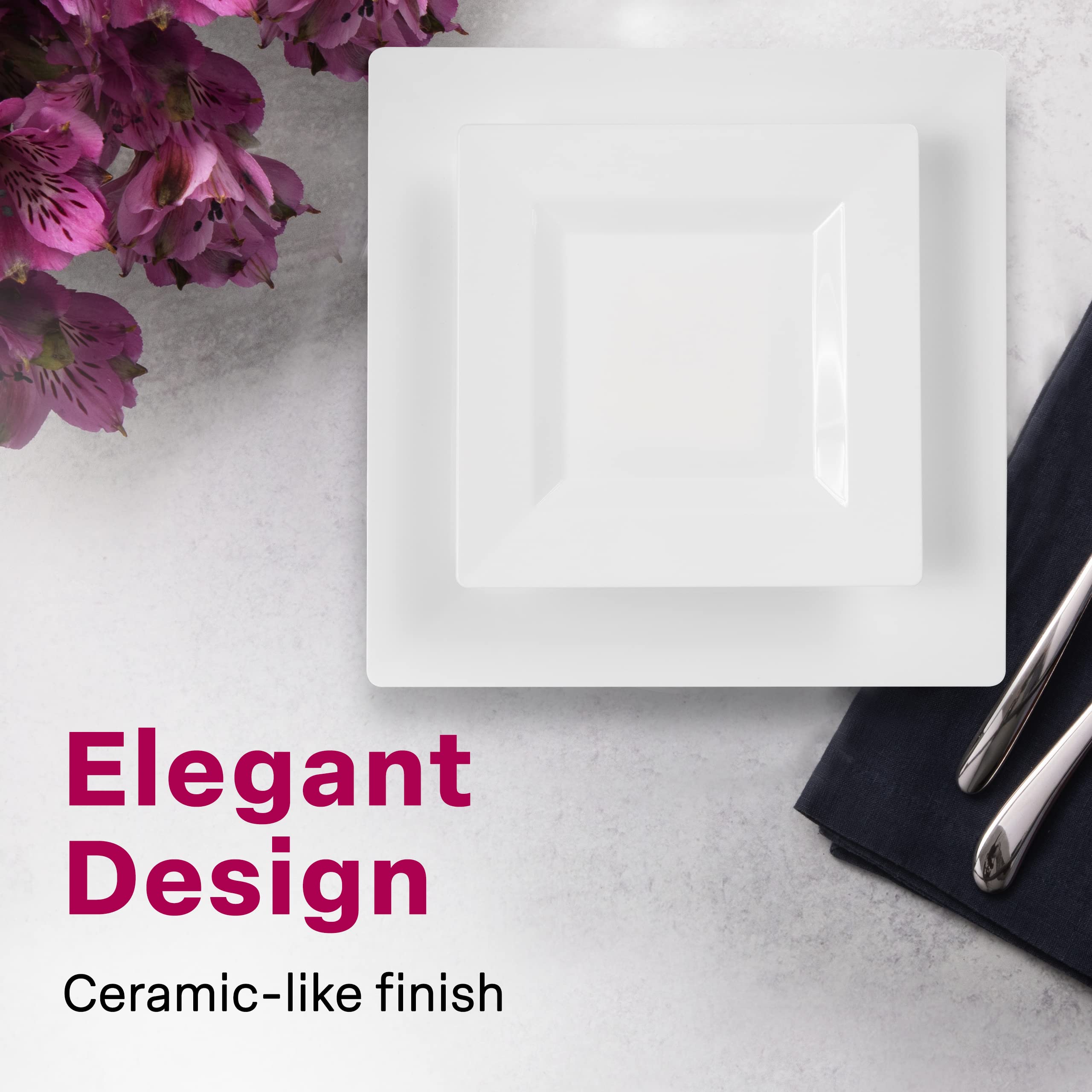 Aya'S Cutlery Kingdom 100 Square Plastic Plates - Heavy Duty Disposable Plates - Includes 50 Dinner Plates (10-Inch) And 50 Sala