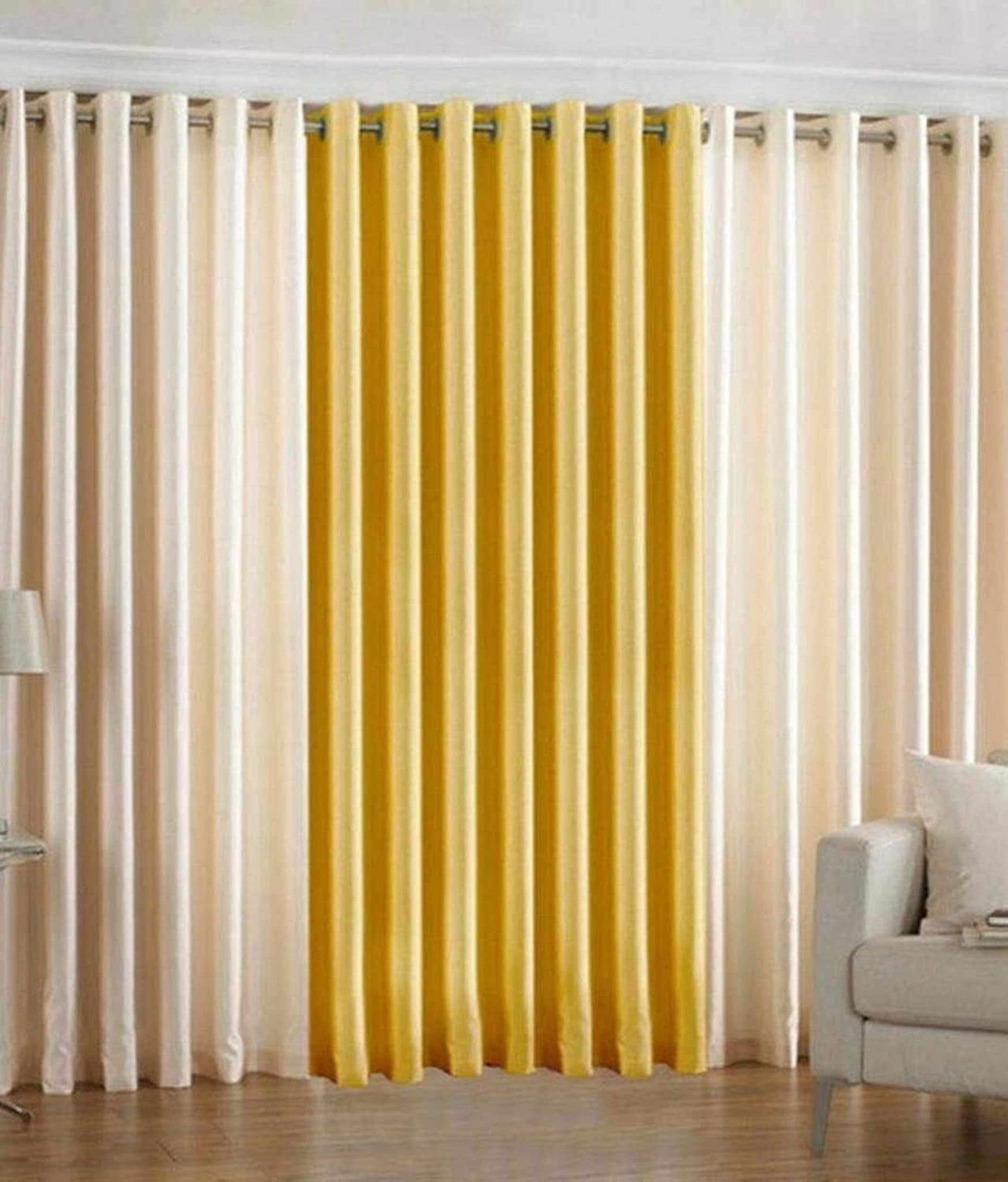 Galaxy Home Decor Solid Plain Curtains for Long Door 10 Feet, Pack of 3, Cream & Yellow