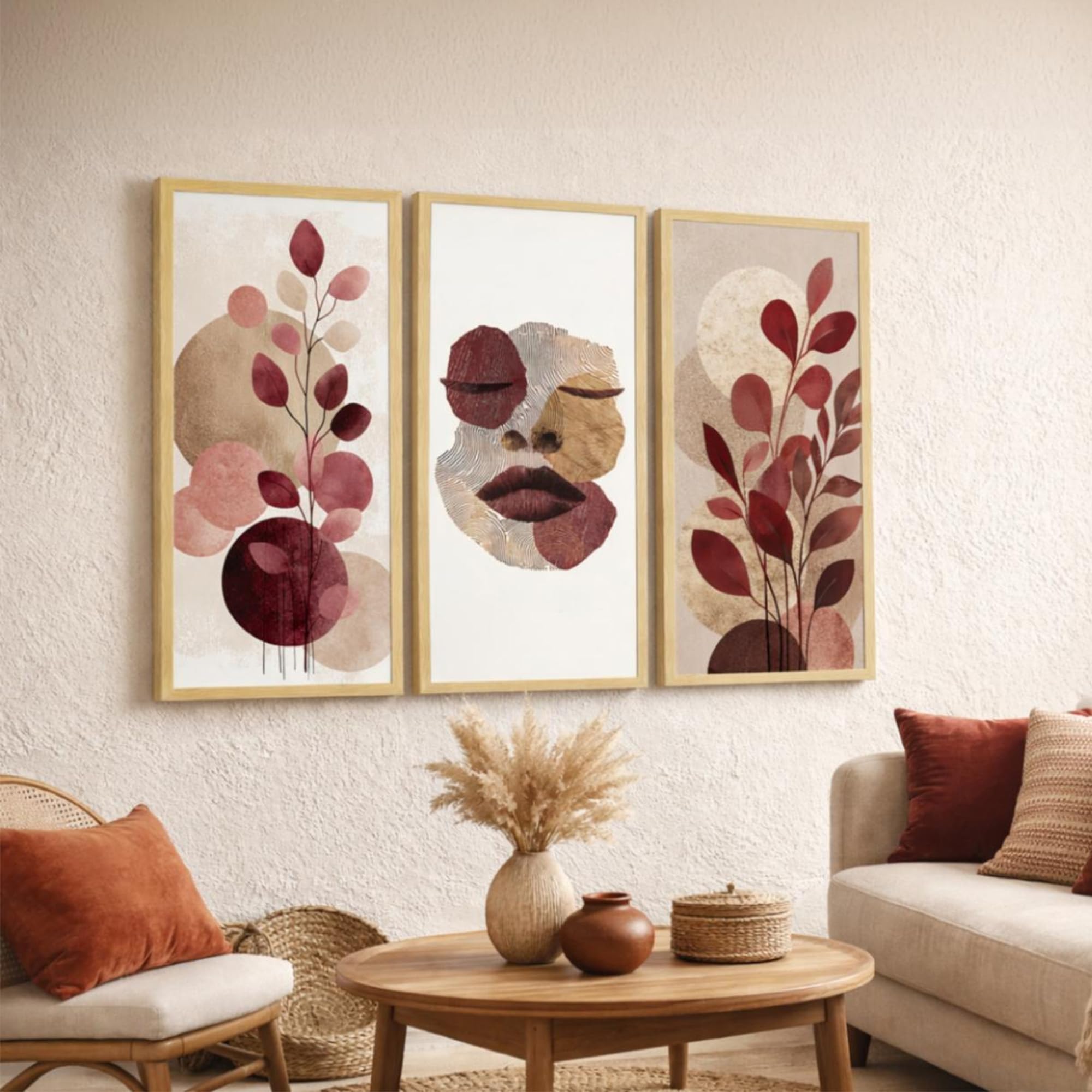 Paintingmantra Abstract Botanical & Face Framed Wall Art Set Of 3 | Modern Boho Wall Dcor | Engineered Wood Frame Prints For Liv