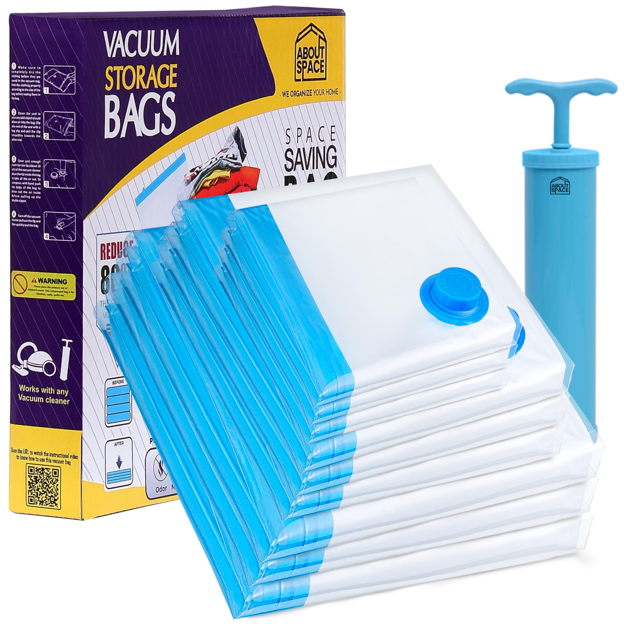 About Space 6 Pack Vacuum Bags (3 Jumbo, 3 Large) Airtight Reusable Space Saver Compression Storage Bags For Vaccine Sealer Bags
