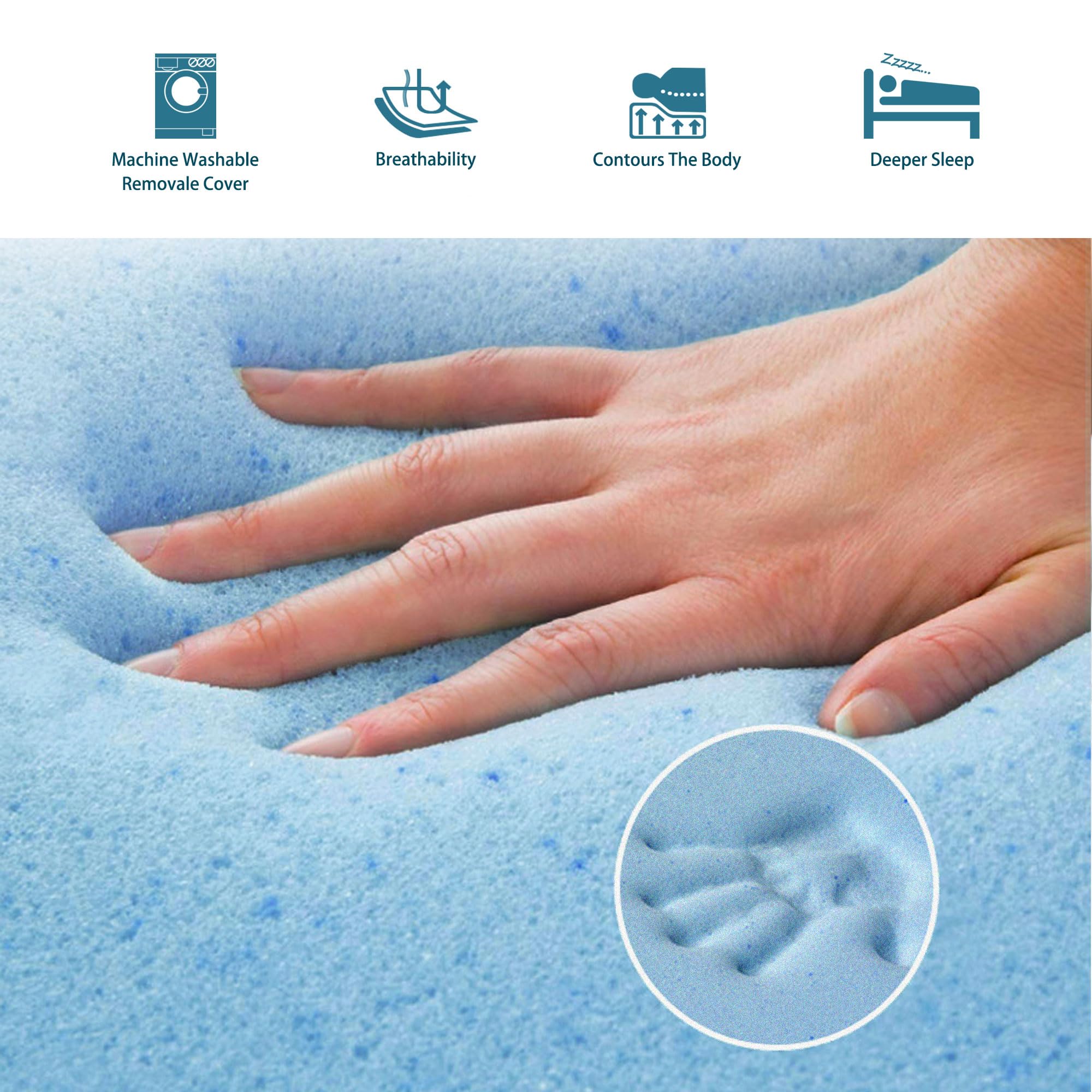 Rinkai-S 4.7 Inch Cool Gel Memory Foam Mattress Replacement With Washable Cover For Sleeper Sofa And Couch Beds, Queen Size, Cer